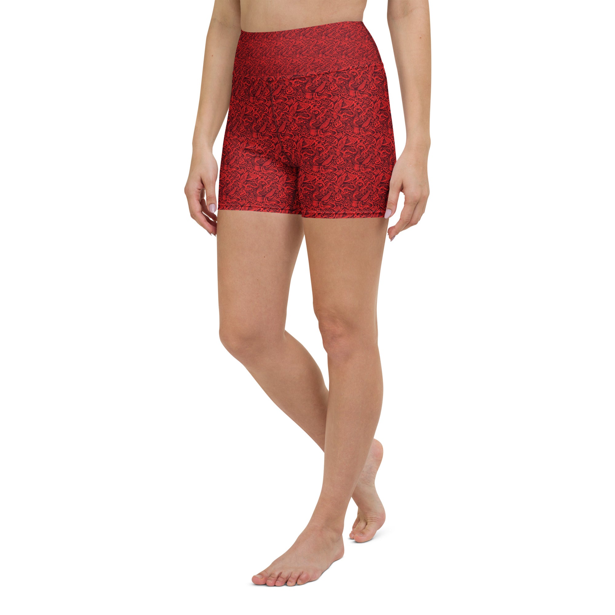 Red Snake Bird Divination Yoga Shorts | GearBunch