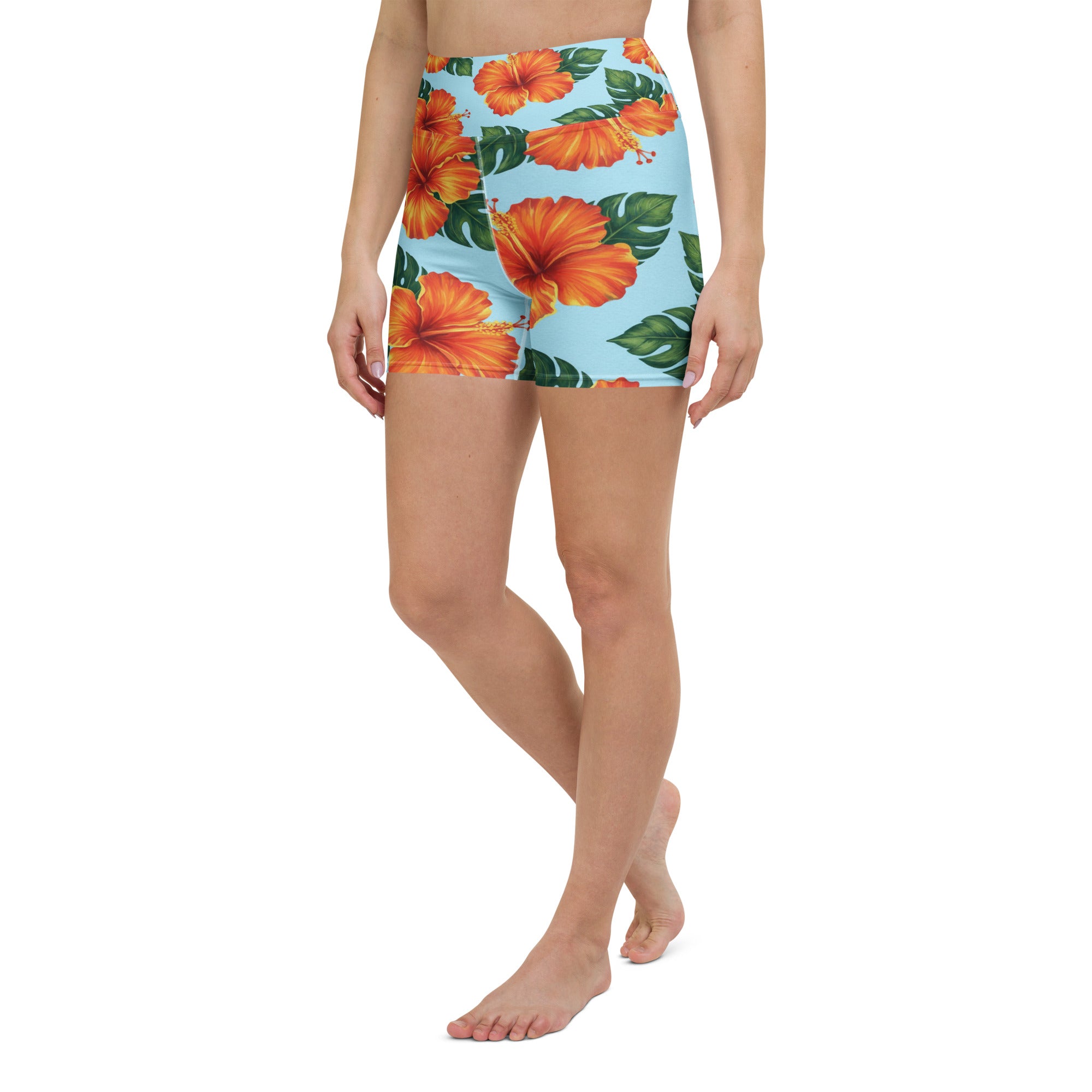 Tropical Hibiscus Bloom Yoga Shorts | GearBunch