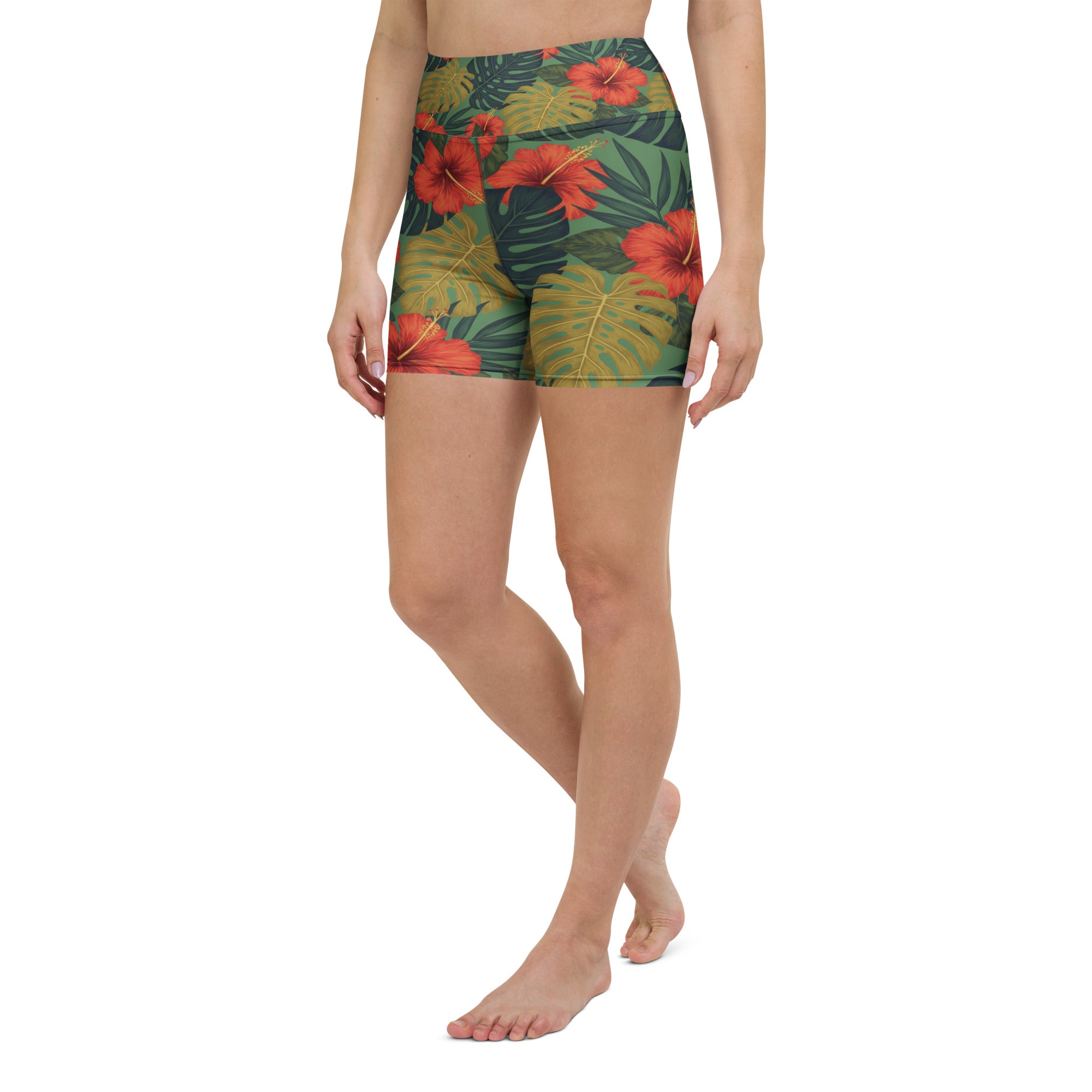 Bold Tropical Leaves Yoga Shorts | GearBunch