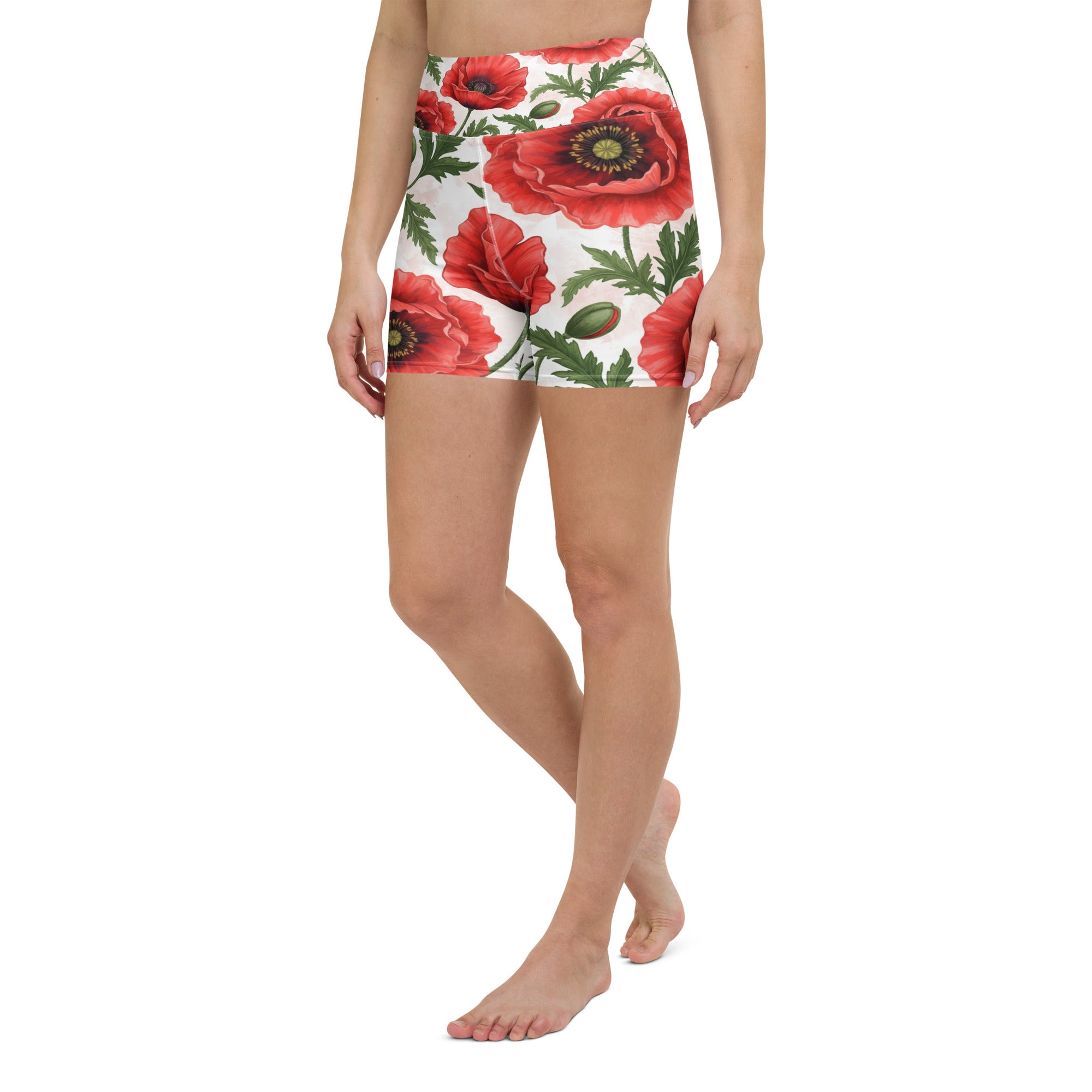 Whimsical Garden Poppies Yoga Shorts | GearBunch