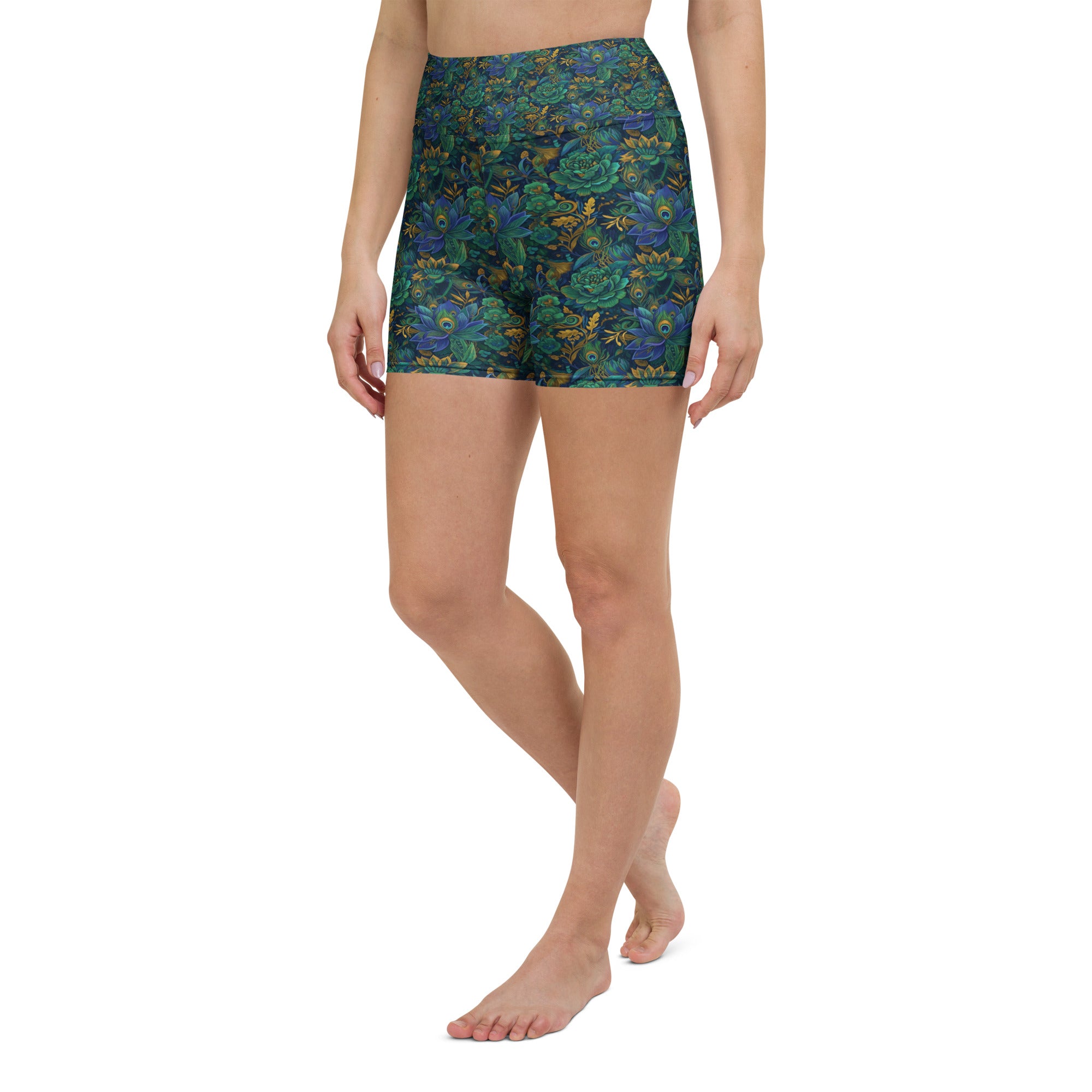 Peacock Feathers Splendour Yoga Shorts | GearBunch