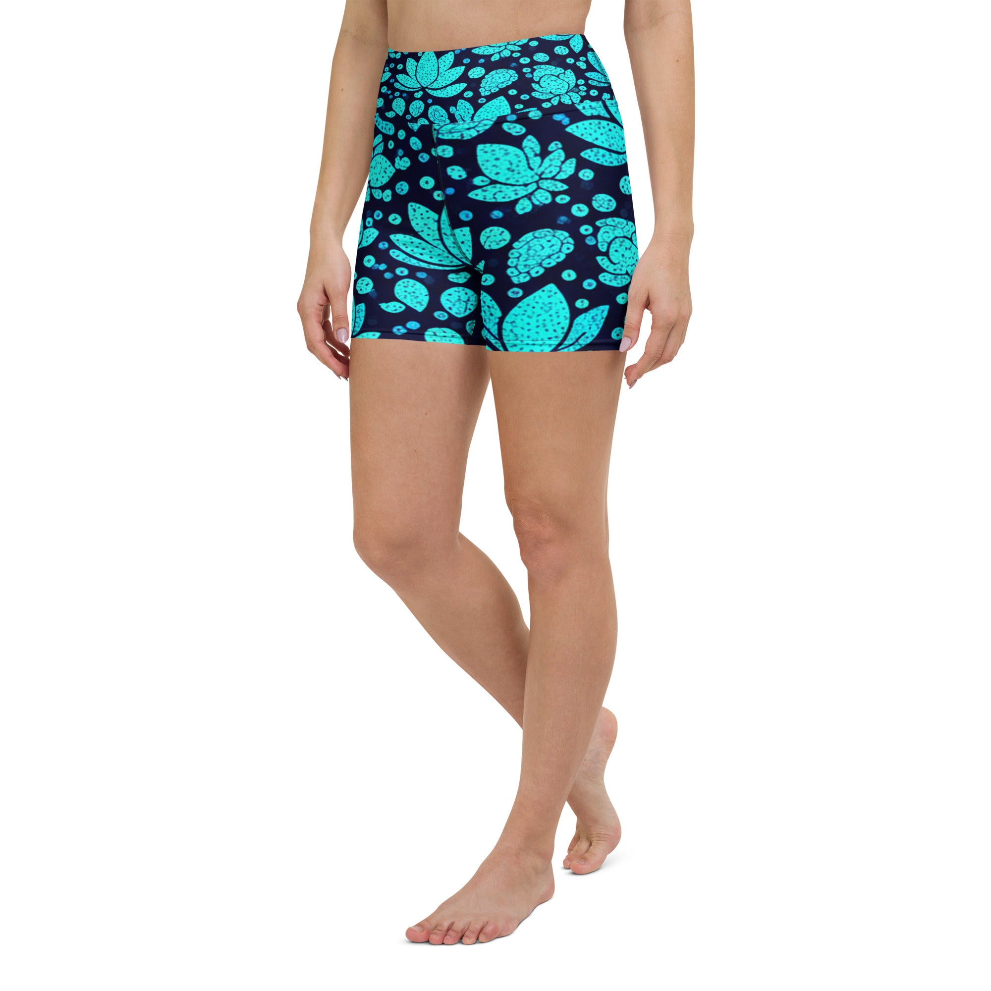 Teal Paillette Lotus Yoga Shorts | GearBunch