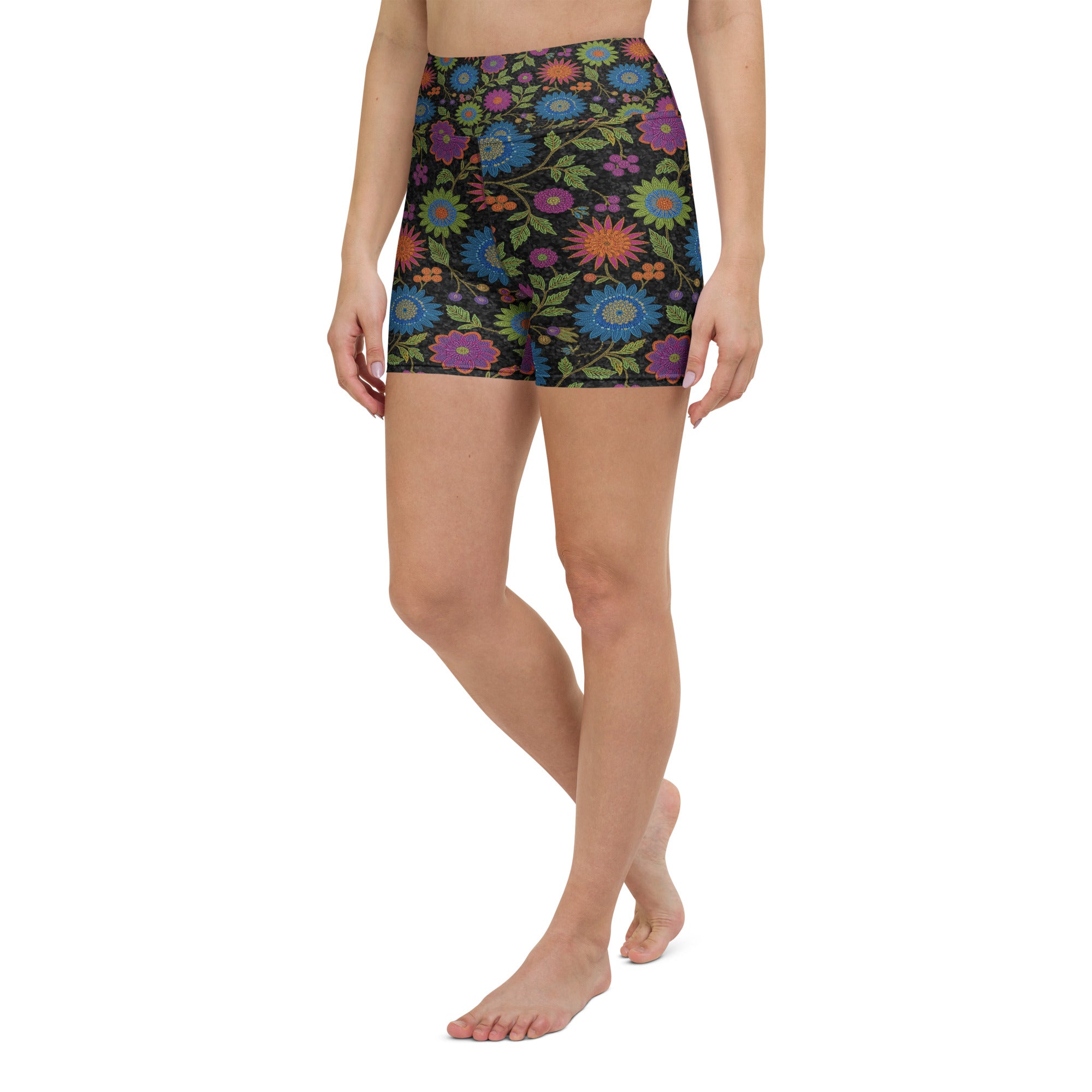 Rainbow Paillette Botanical Yoga Shorts | GearBunch