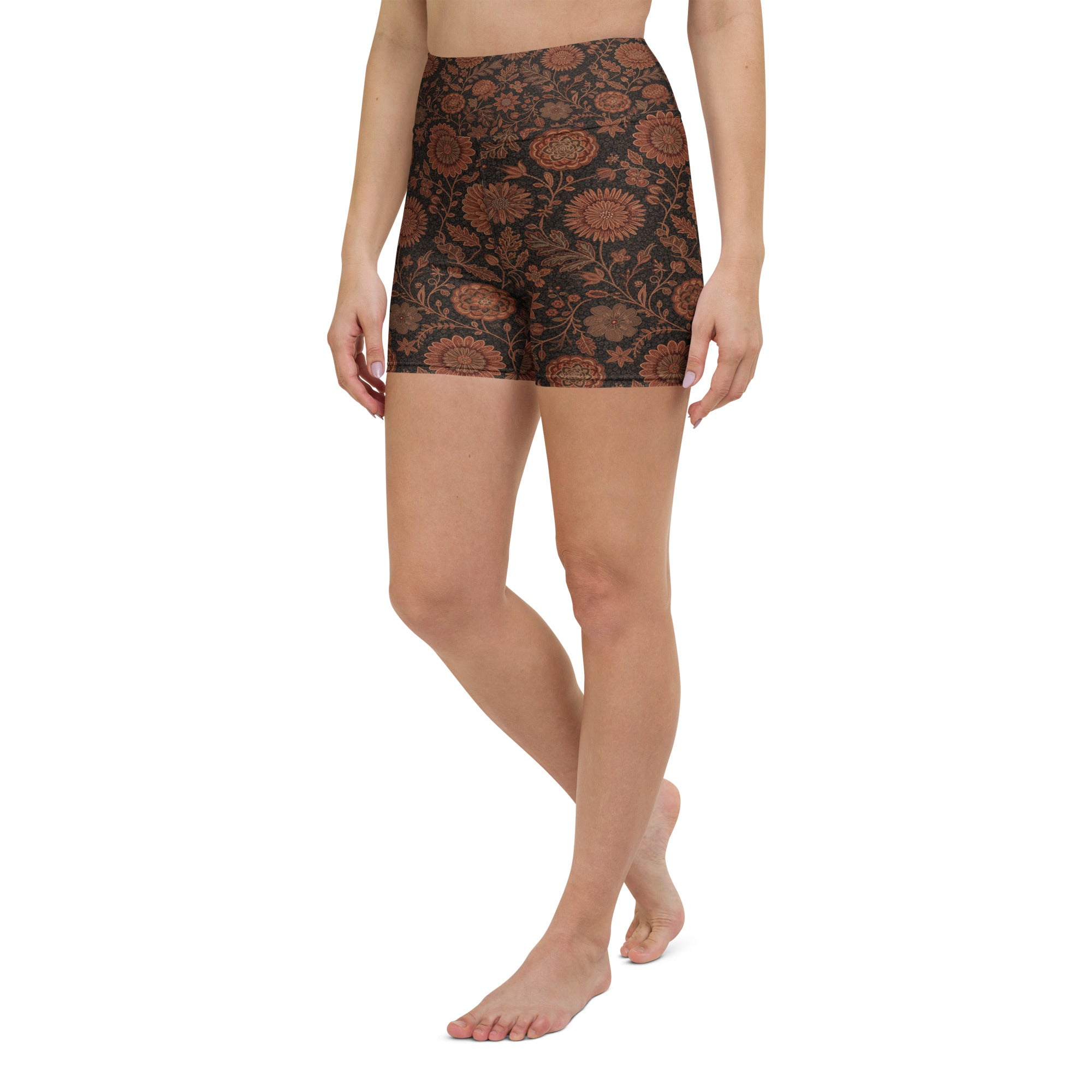 Copper Paillette Baroque Yoga Shorts | GearBunch