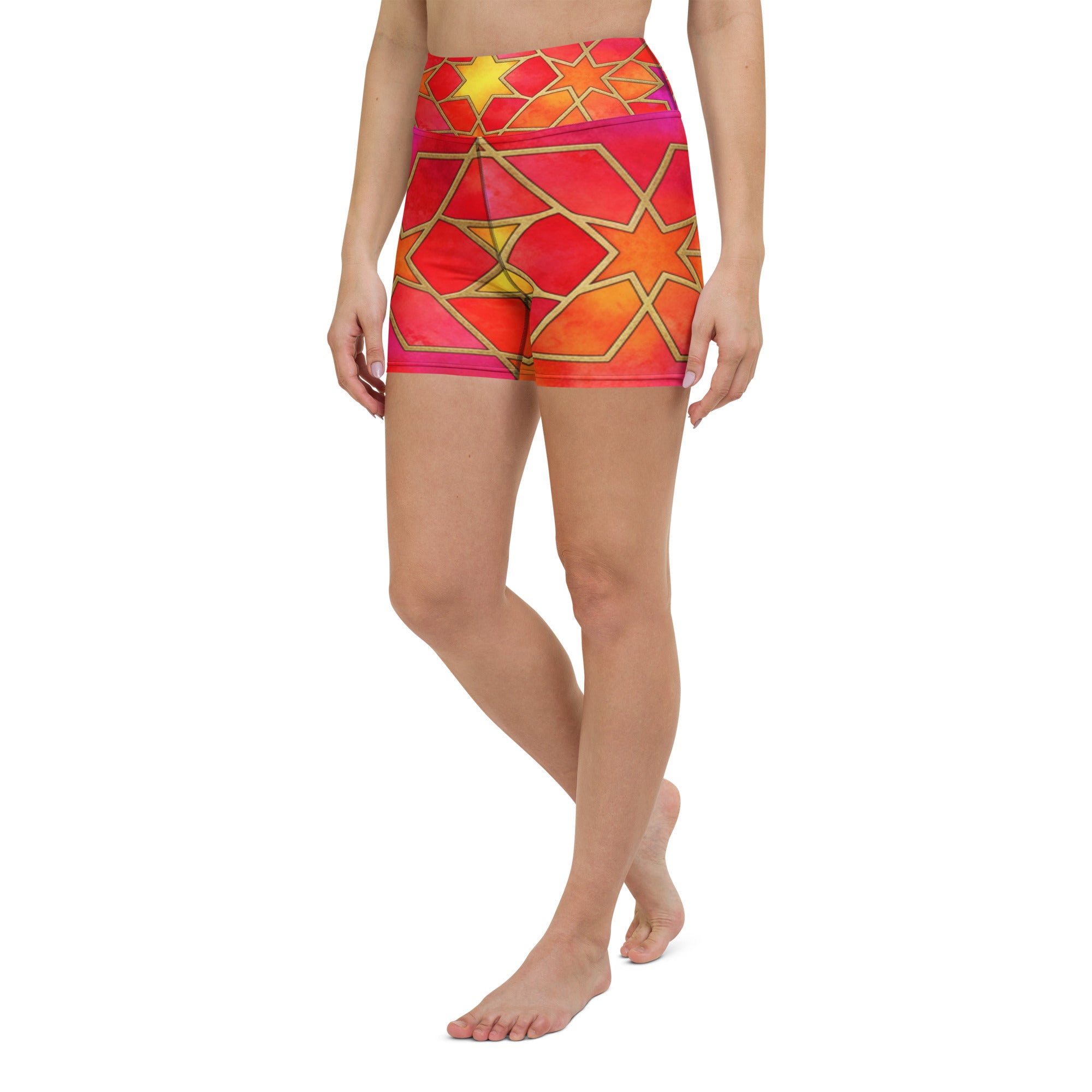 Arabic Watercolour Fire Opal Yoga Shorts | GearBunch