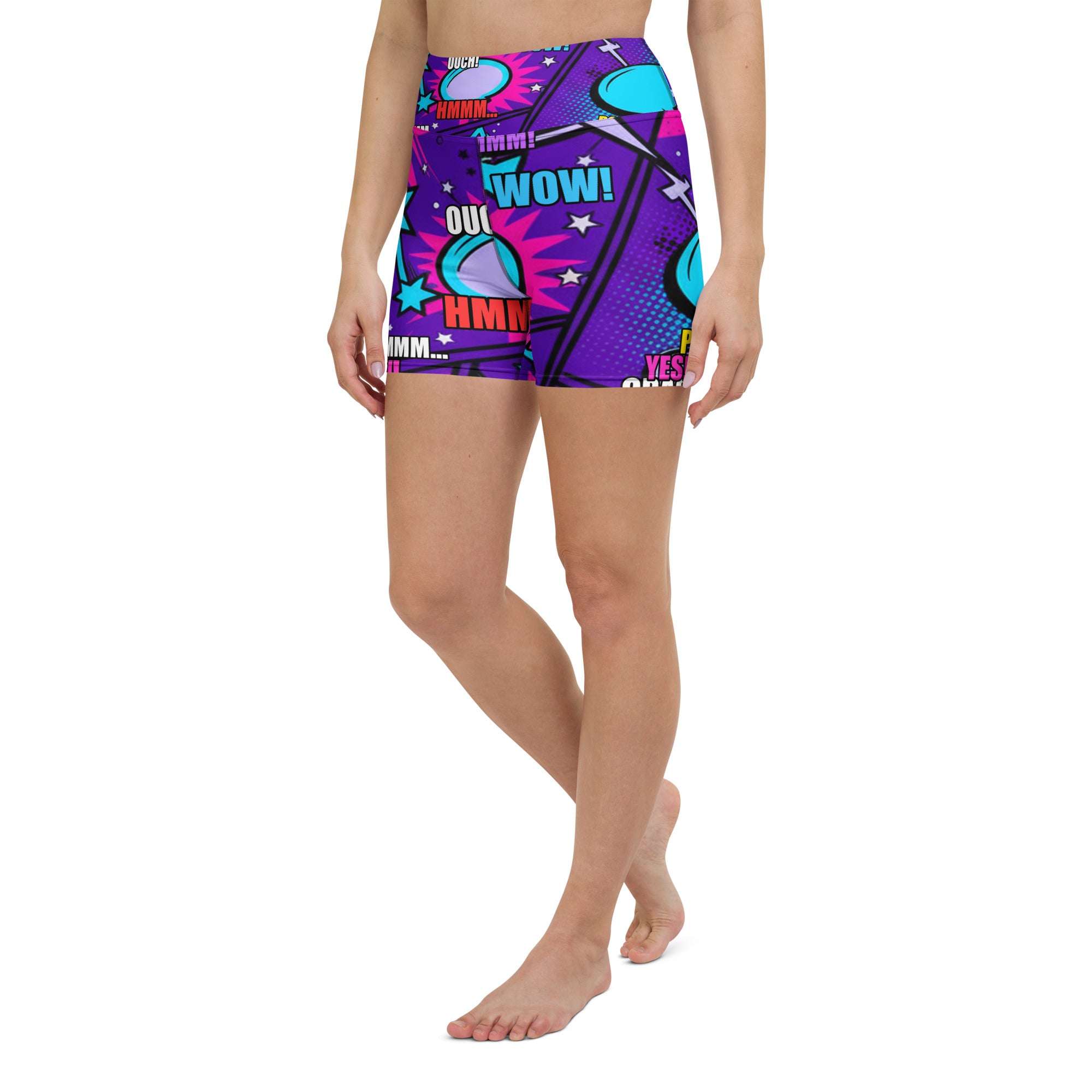 Comic Pop Galaxy Purple Yoga Shorts | GearBunch