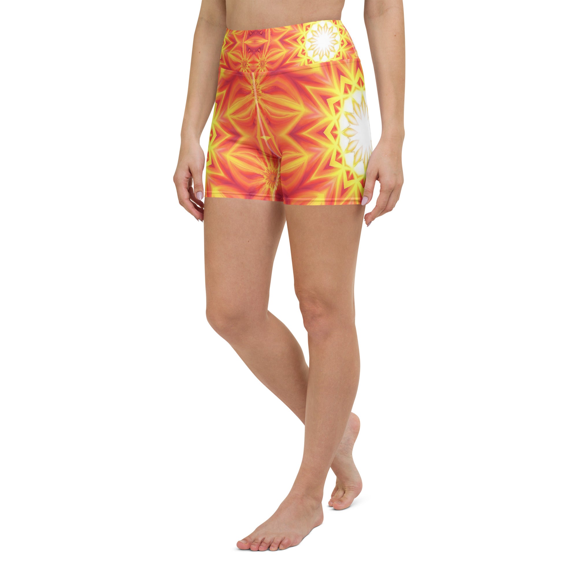 Psychedelic Solar Flare Yoga Shorts | GearBunch