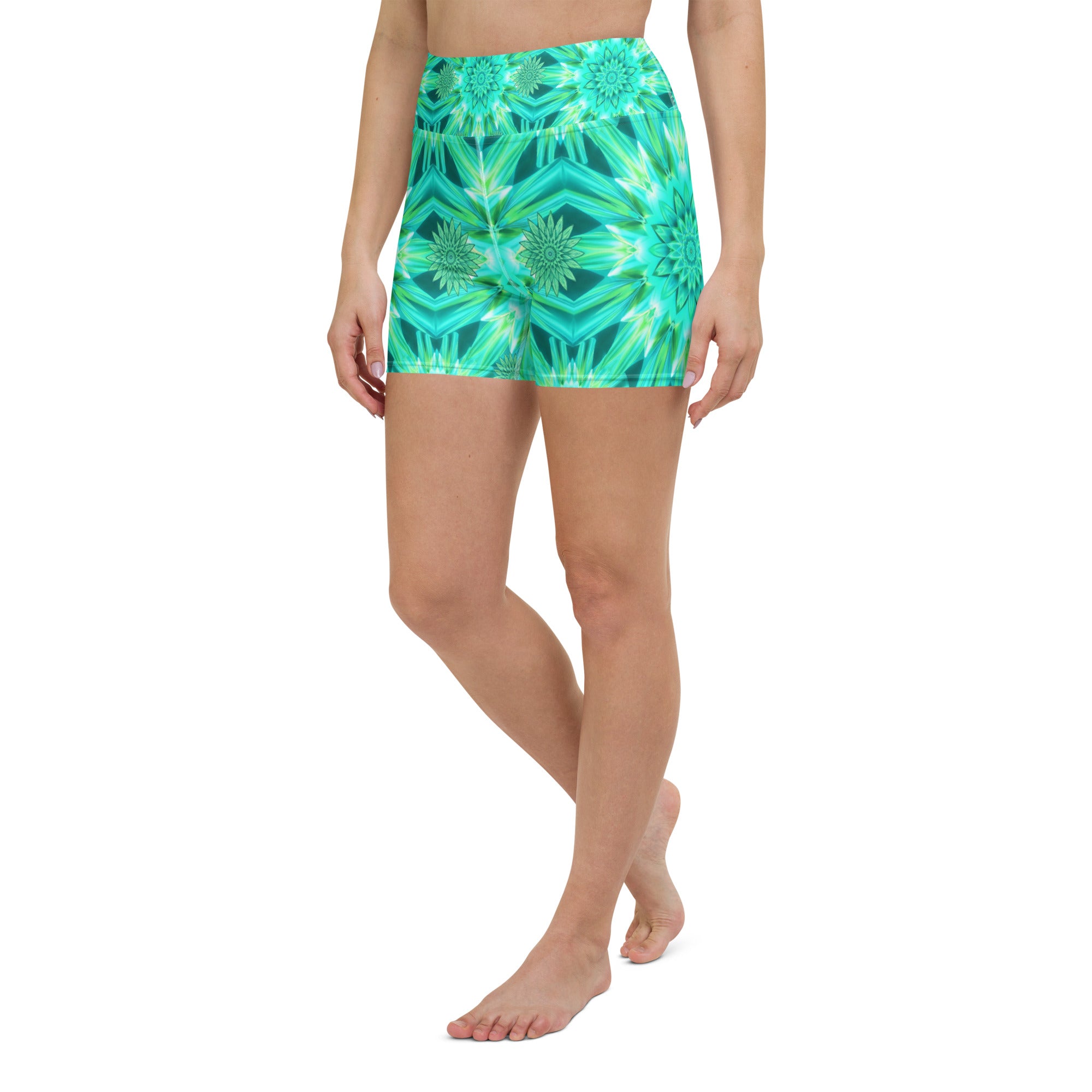 Psychedelic Mint Warp Yoga Shorts | GearBunch