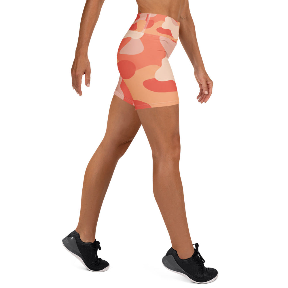 Coral Sunset Camo Yoga Shorts | GearBunch