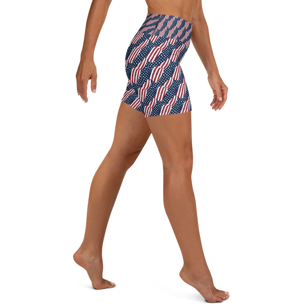 American Flag Repeat Pattern Yoga Shorts | GearBunch