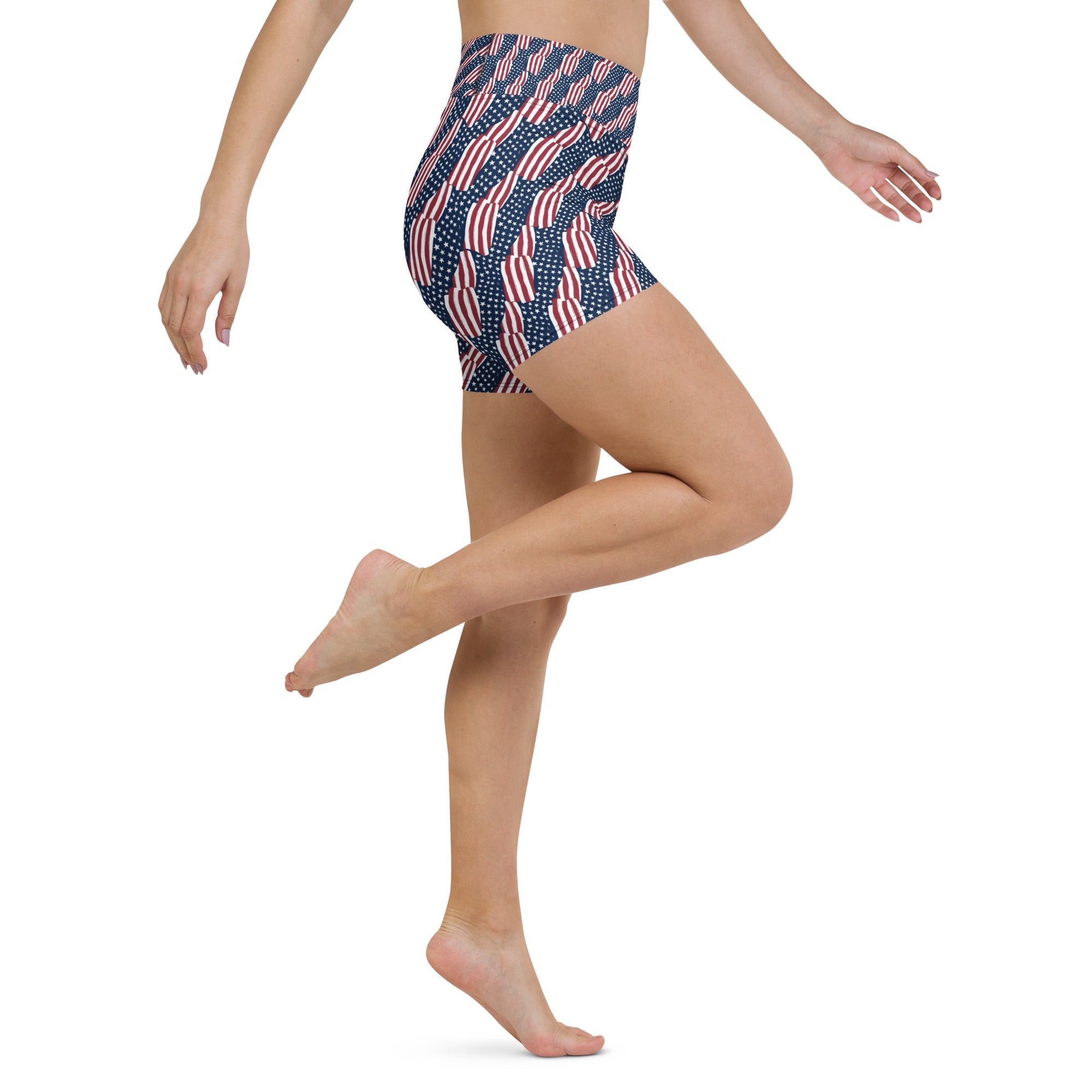 American Flag Repeat Pattern Yoga Shorts | GearBunch