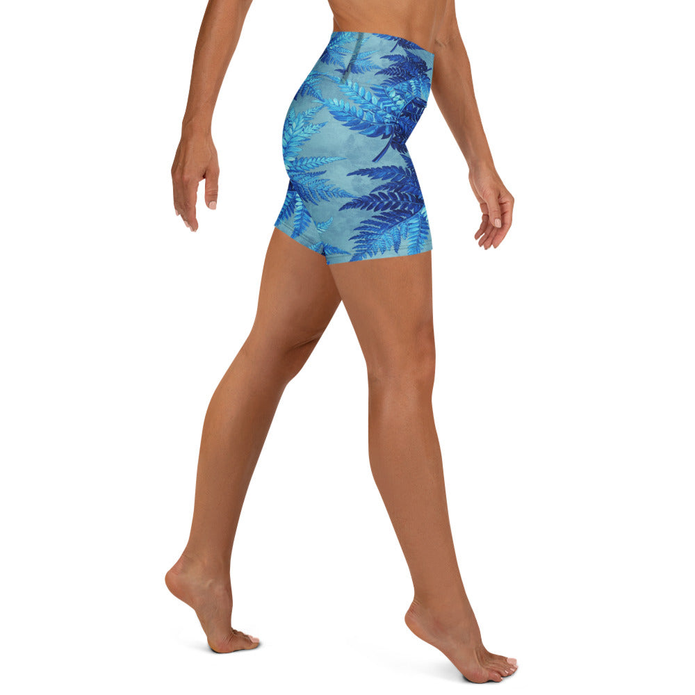 Electrik Blue Ferns Yoga Shorts | GearBunch