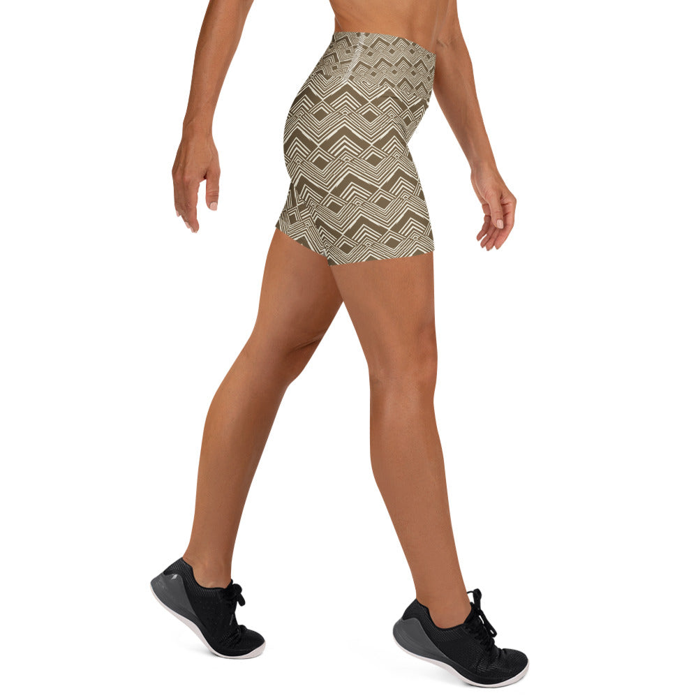 Brown Cream Stripes Yoga Shorts | GearBunch