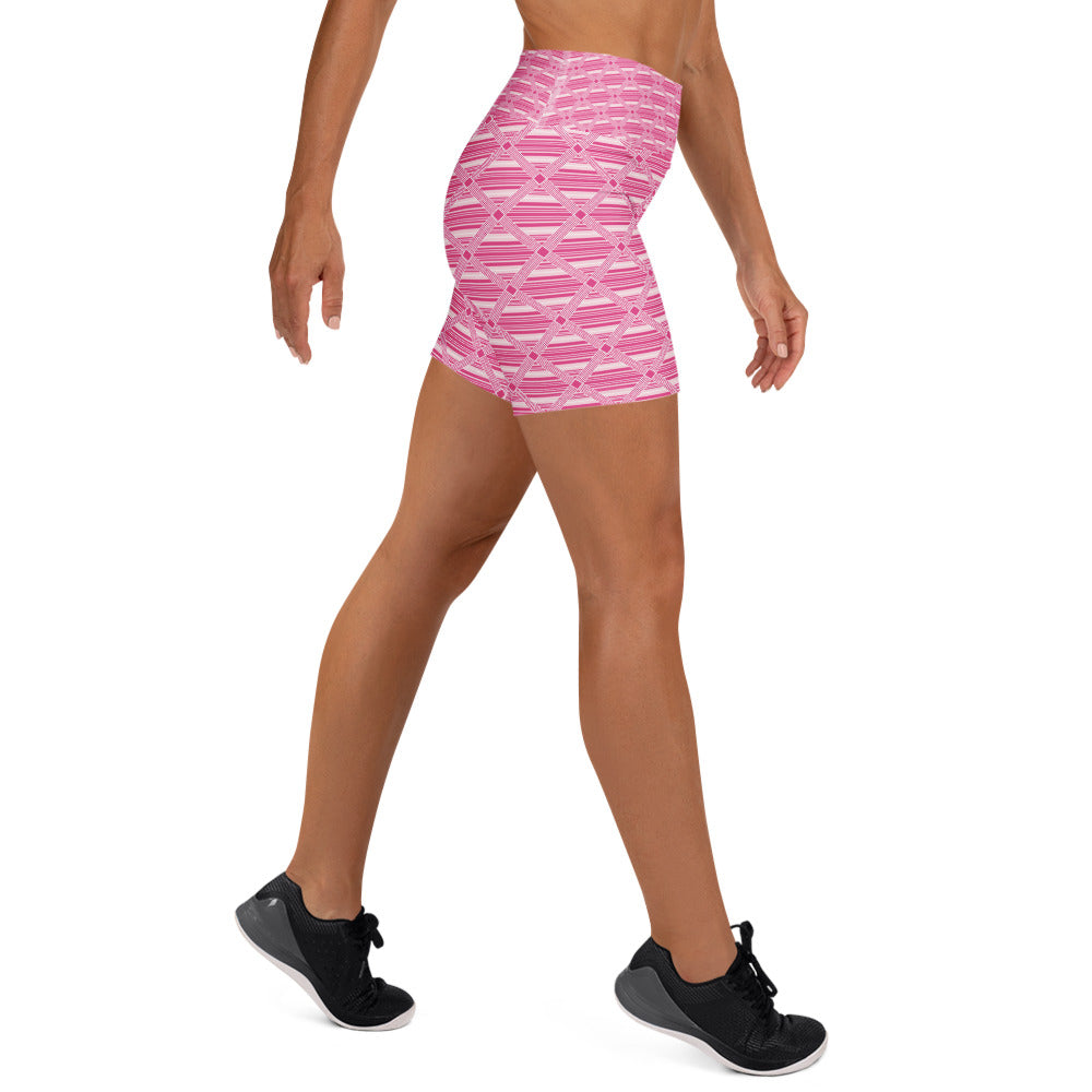 Pink Preppy Stripes Yoga Shorts | GearBunch
