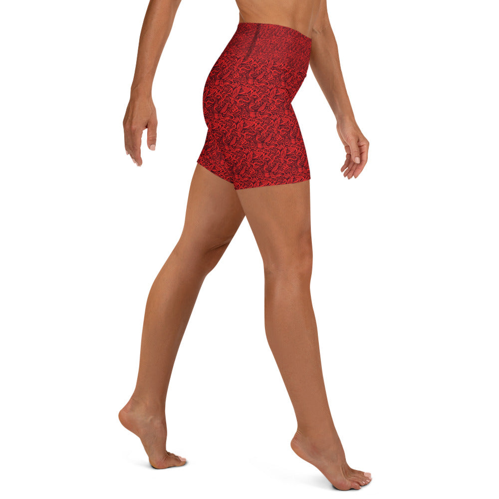 Red Snake Bird Divination Yoga Shorts | GearBunch