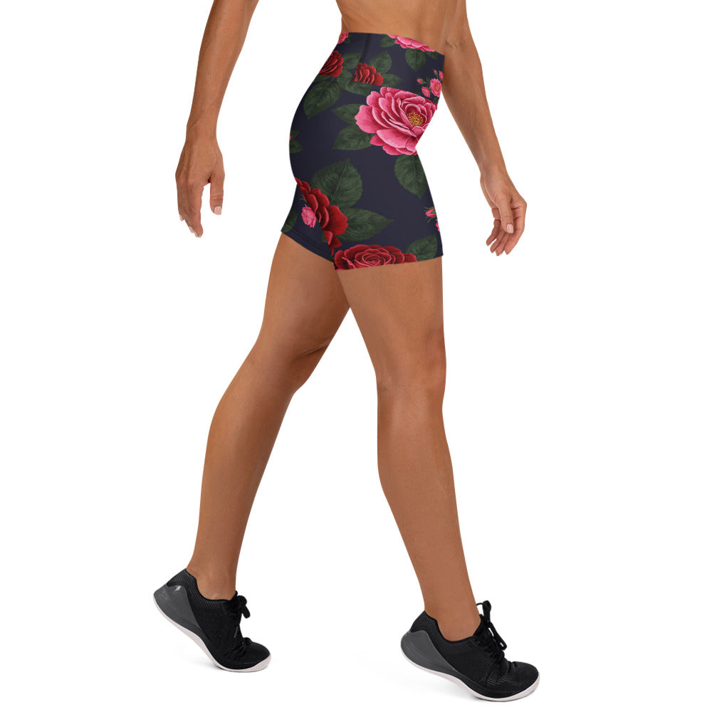 Midnight Garden Roses Yoga Shorts | GearBunch