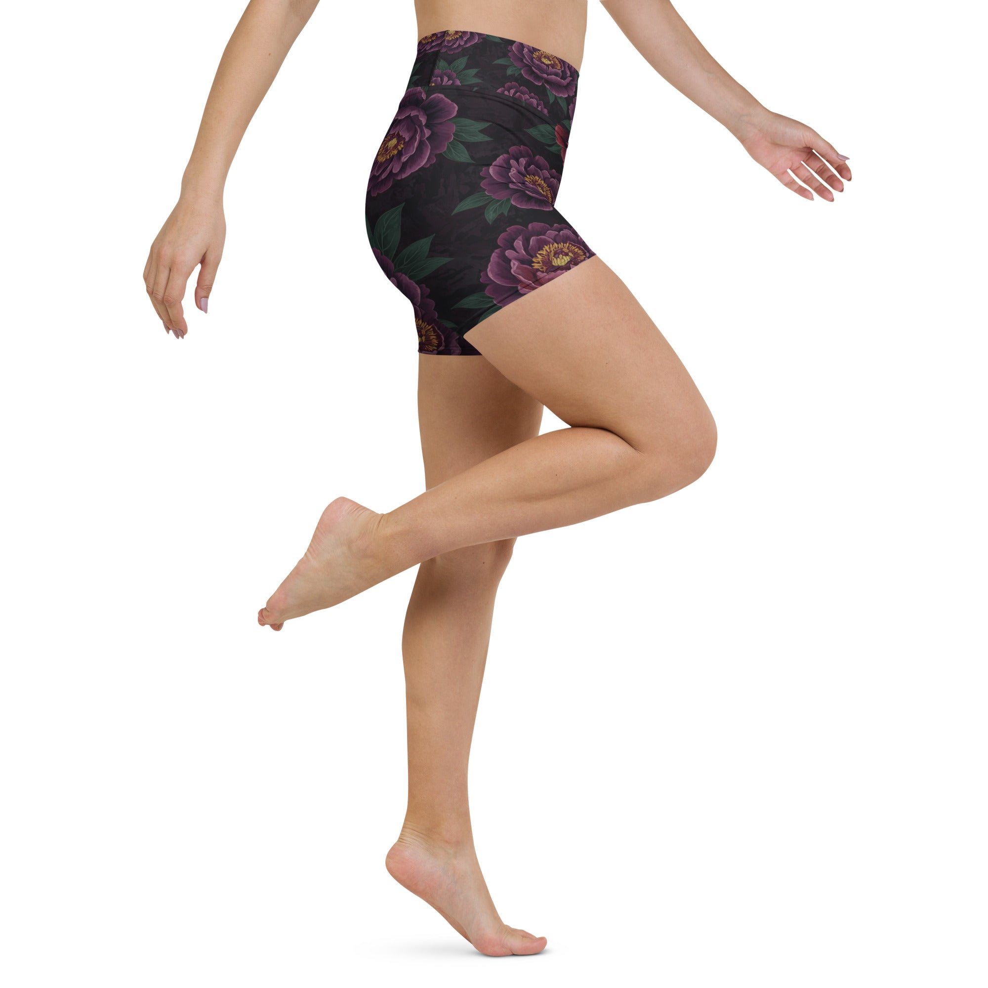 Dark Moody Peonies Yoga Shorts | GearBunch