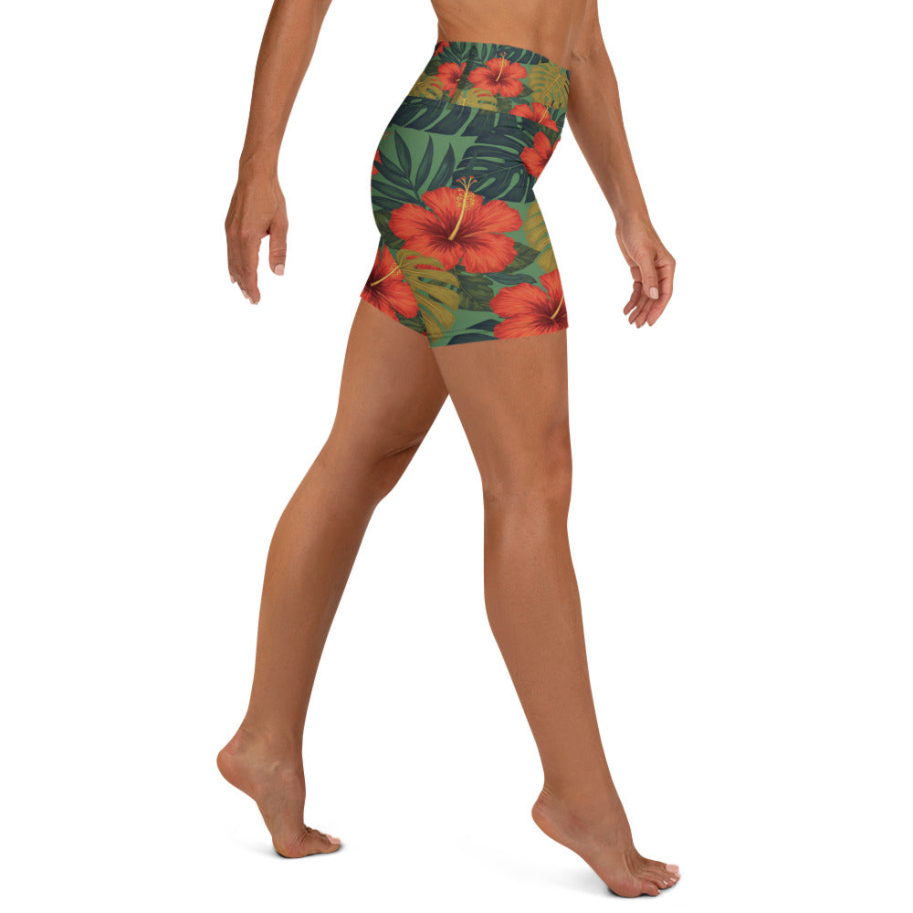 Bold Tropical Leaves Yoga Shorts | GearBunch