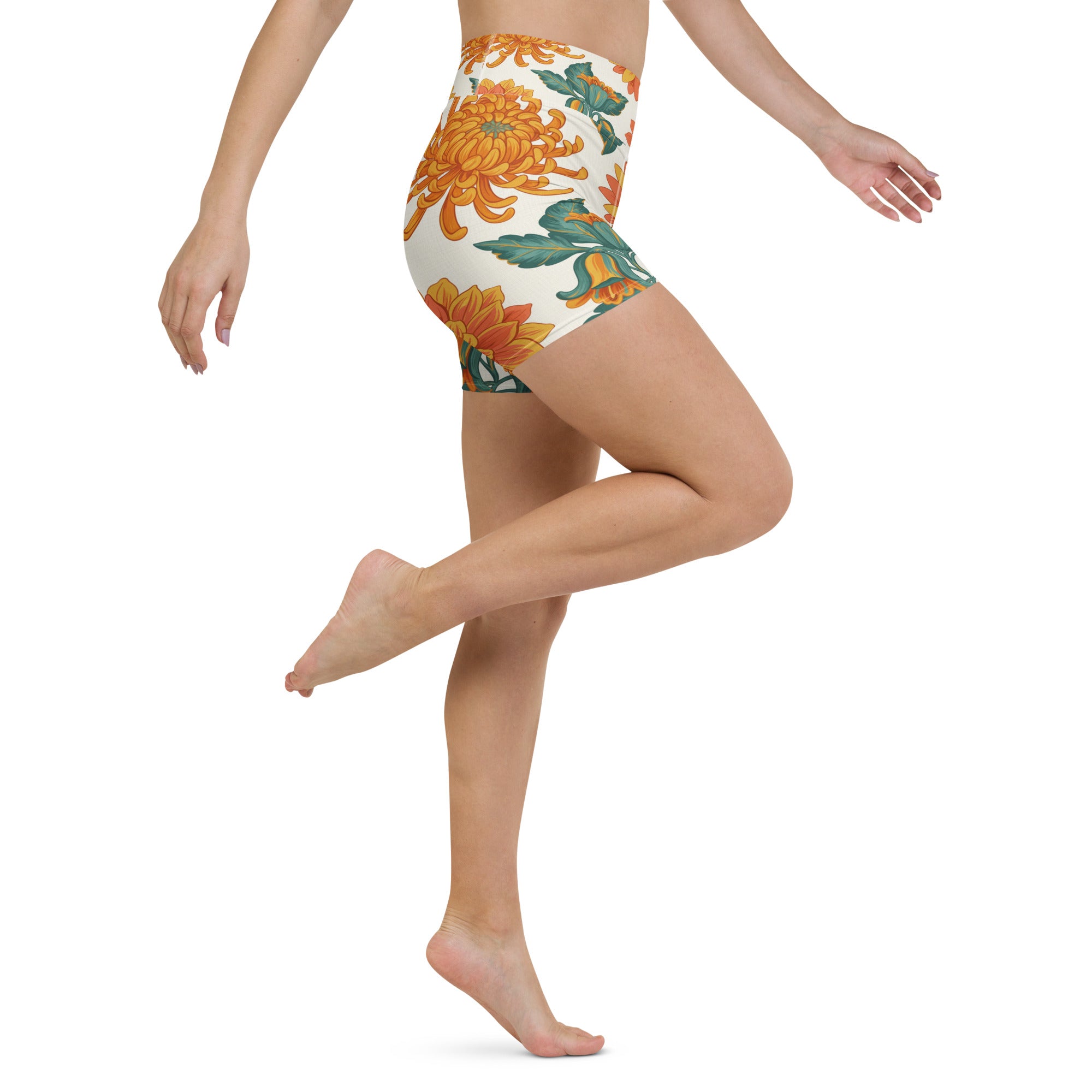 Retro Floral Seventies Yoga Shorts | GearBunch