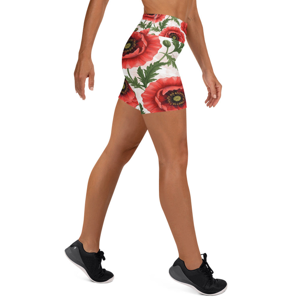 Whimsical Garden Poppies Yoga Shorts | GearBunch