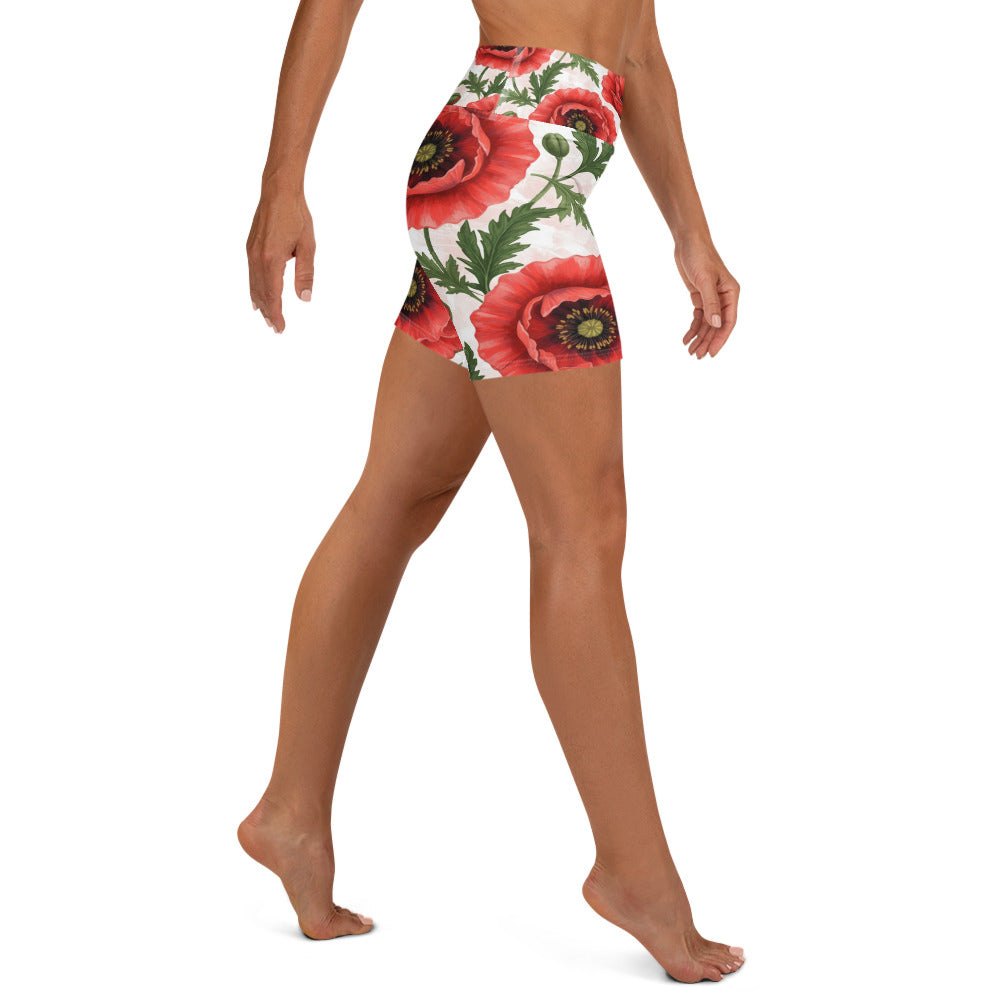 Whimsical Garden Poppies Yoga Shorts | GearBunch