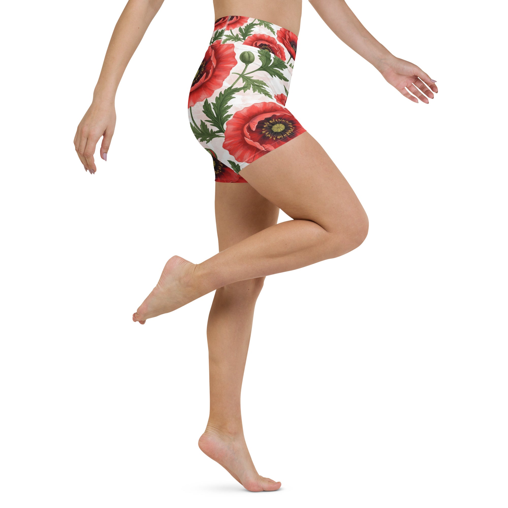 Whimsical Garden Poppies Yoga Shorts | GearBunch