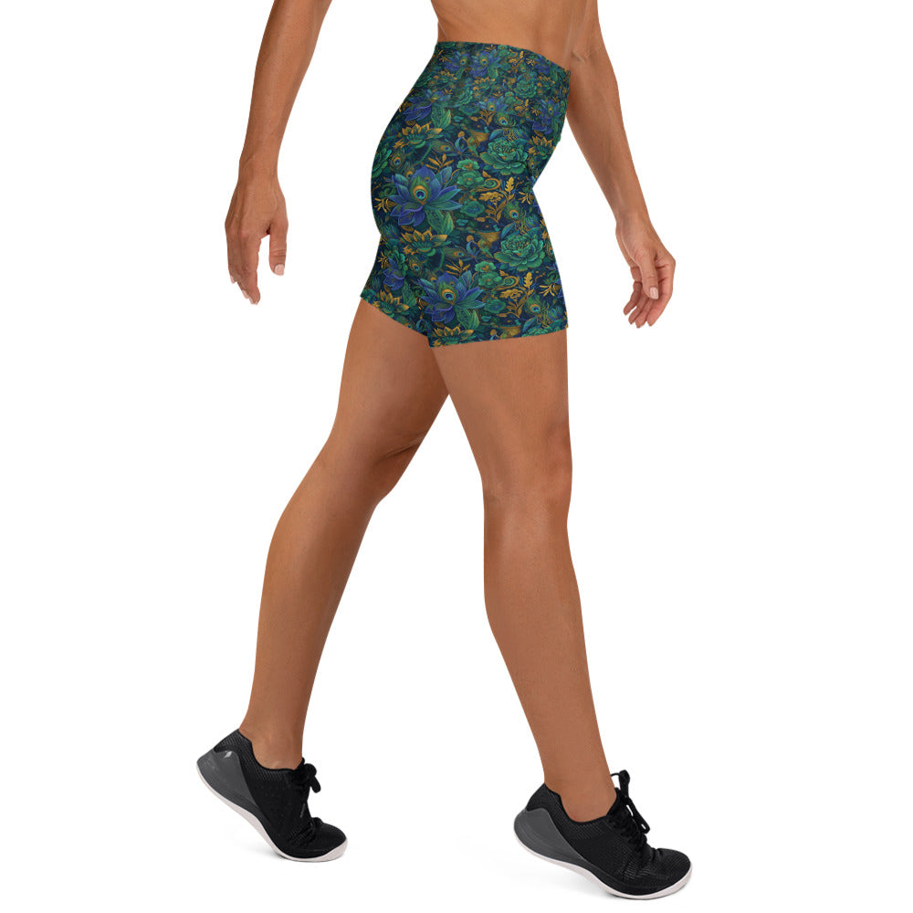 Peacock Feathers Splendour Yoga Shorts | GearBunch