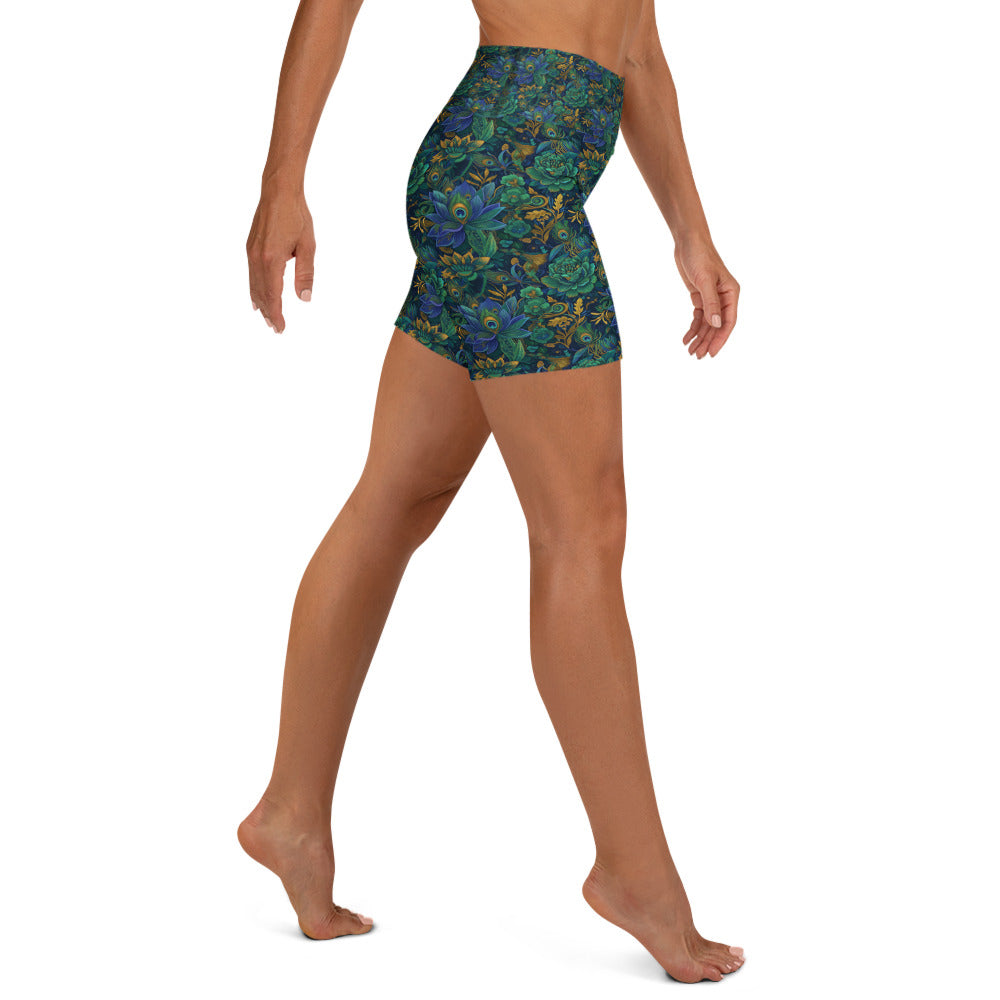 Peacock Feathers Splendour Yoga Shorts | GearBunch