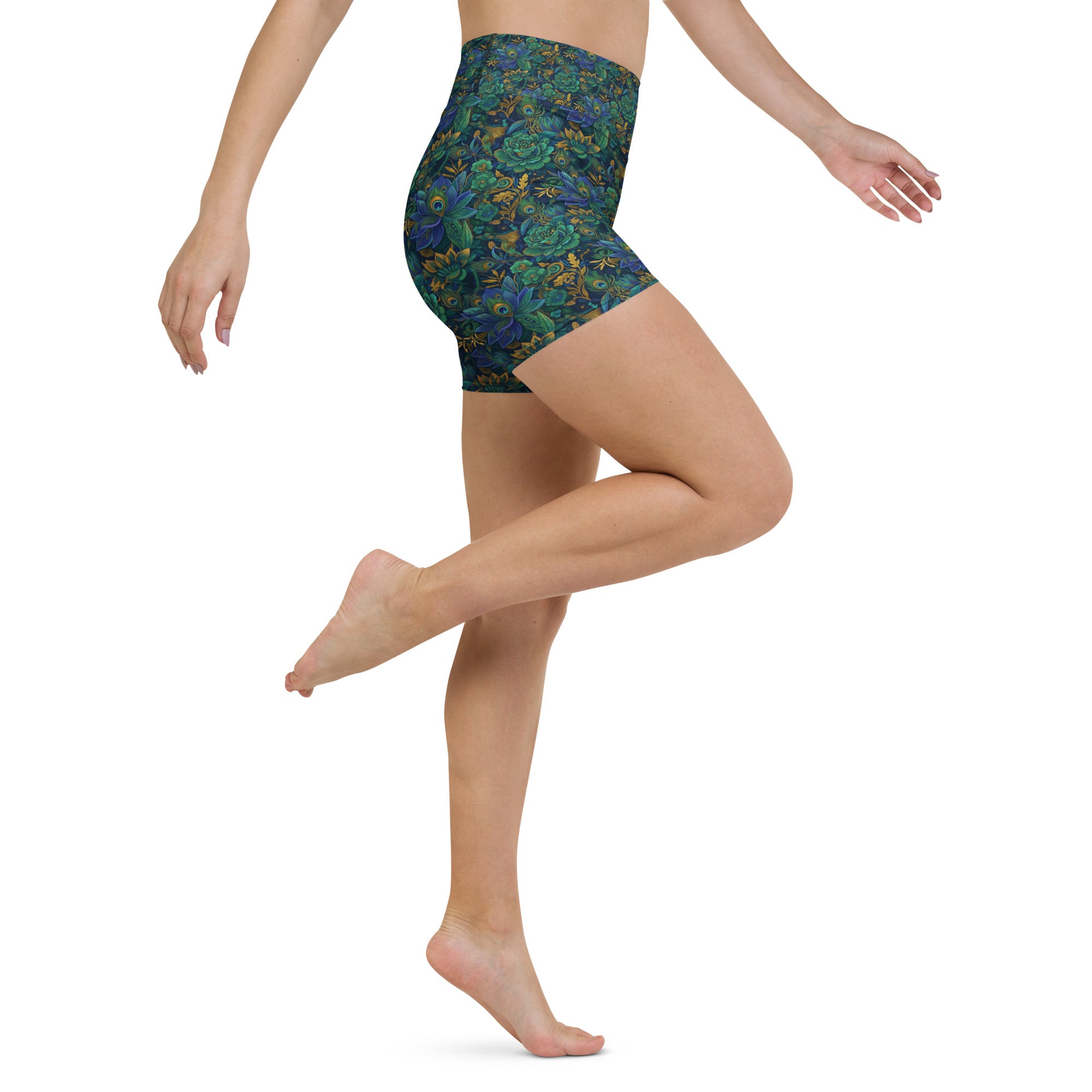 Peacock Feathers Splendour Yoga Shorts | GearBunch
