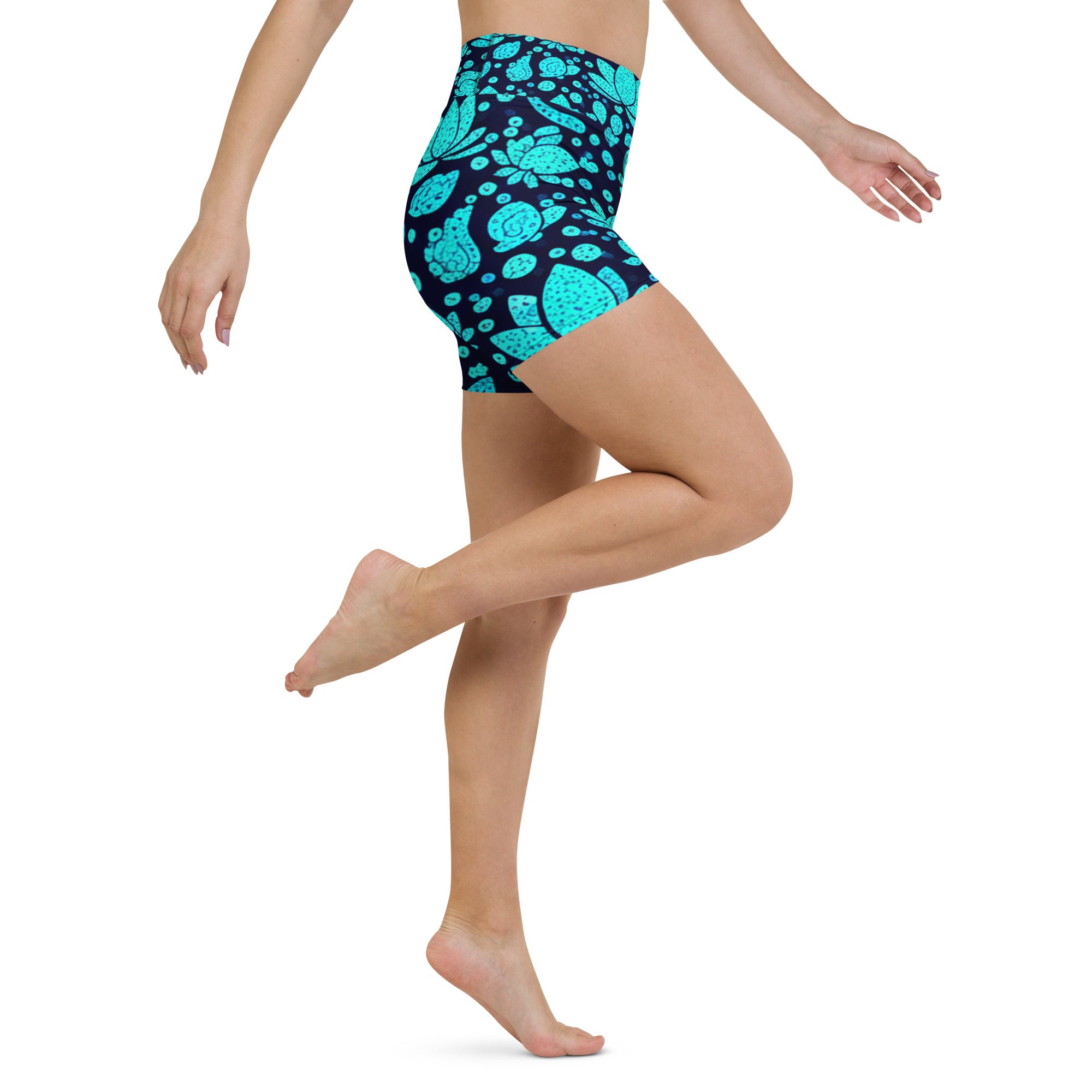 Teal Paillette Lotus Yoga Shorts | GearBunch