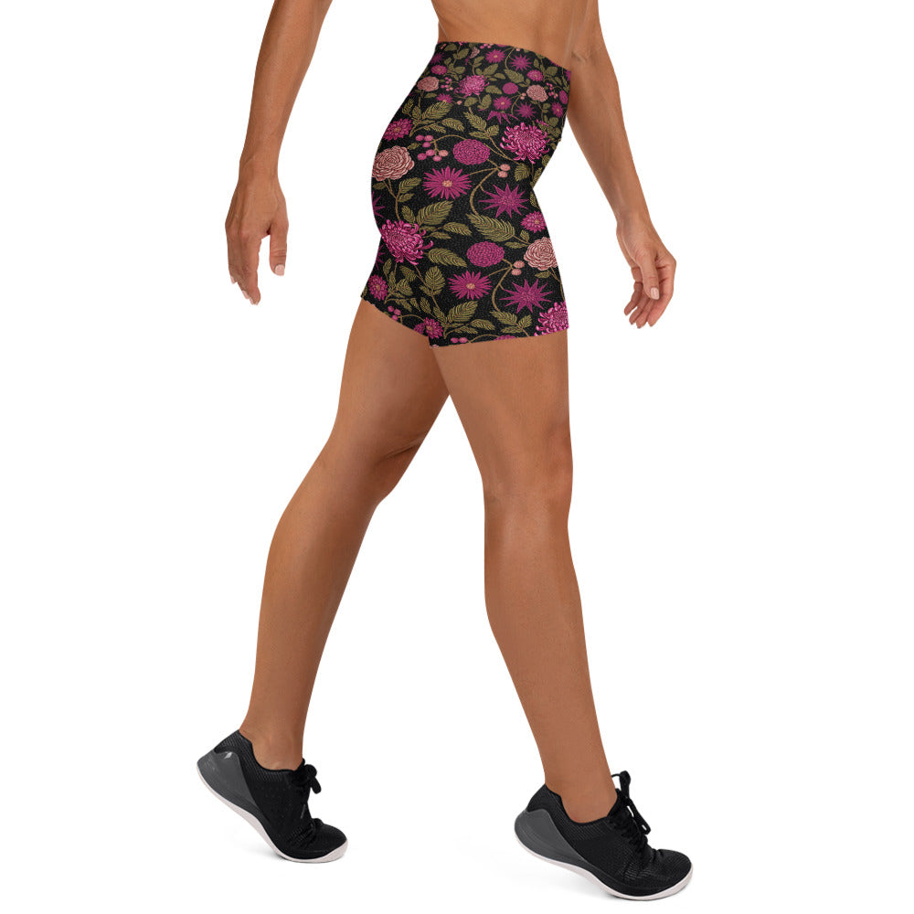 Midnight Peony Yoga Shorts | GearBunch