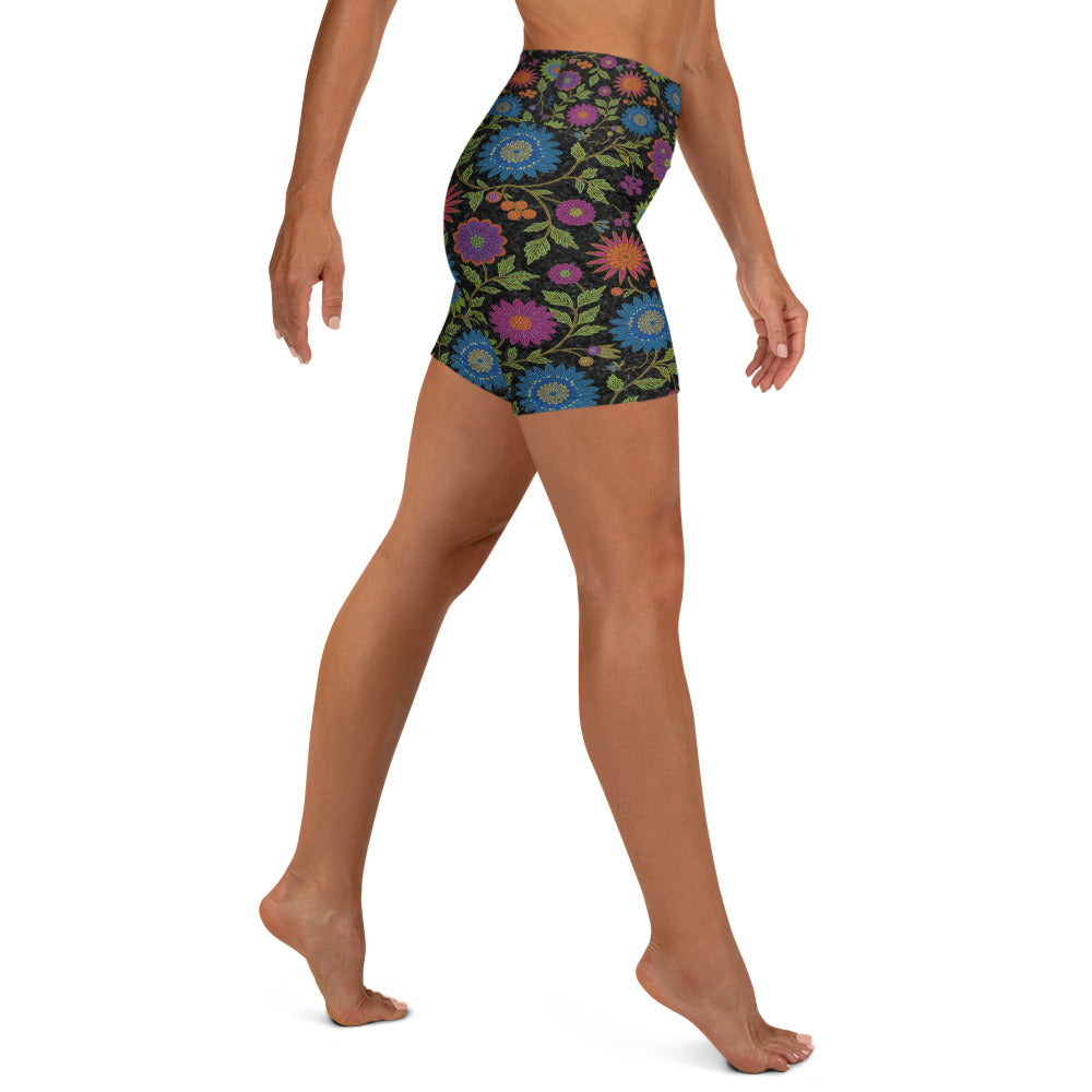 Rainbow Paillette Botanical Yoga Shorts | GearBunch