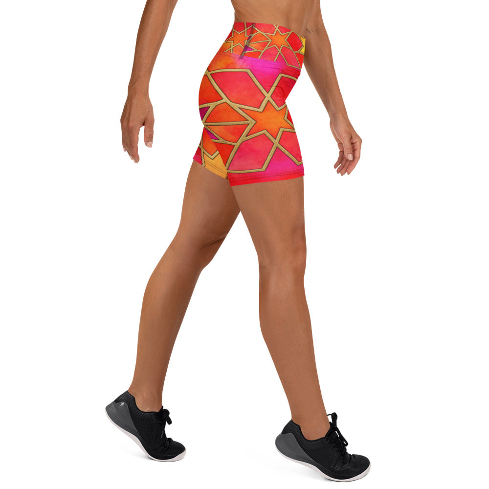 Arabic Watercolour Fire Opal Yoga Shorts | GearBunch