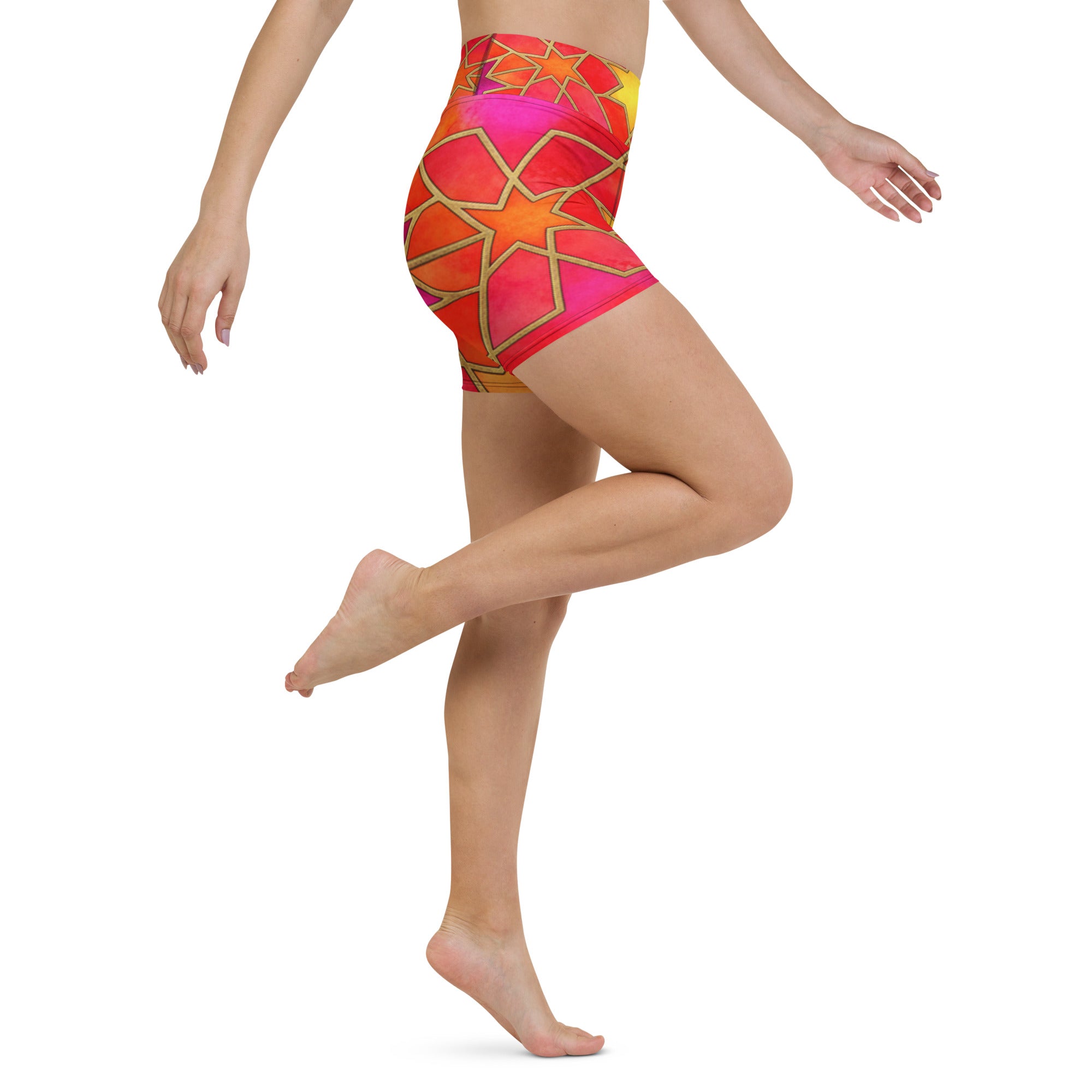 Arabic Watercolour Fire Opal Yoga Shorts | GearBunch