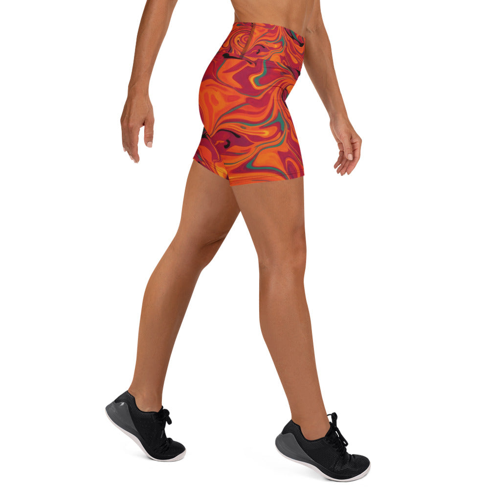 Liquid Marble Fire Opal Yoga Shorts | GearBunch