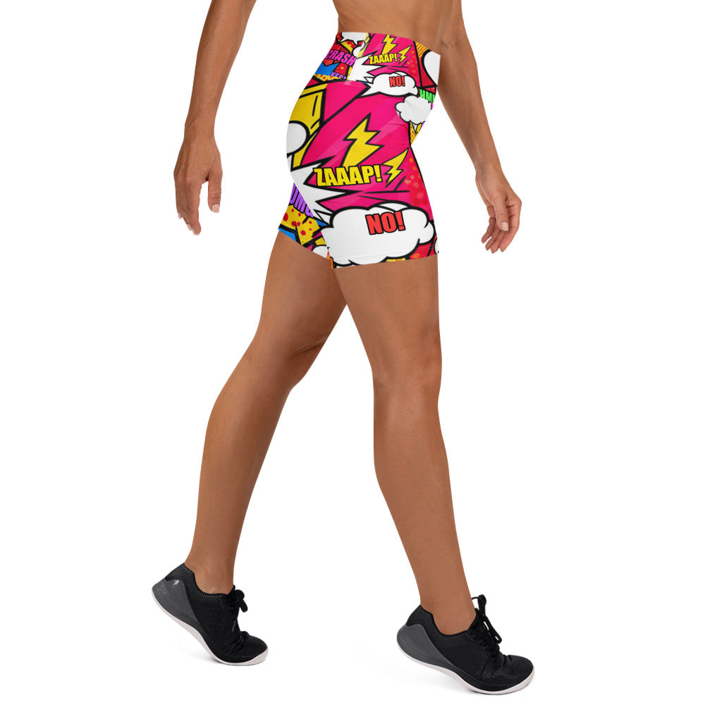 Comic Pop Retro Red Yoga Shorts | GearBunch