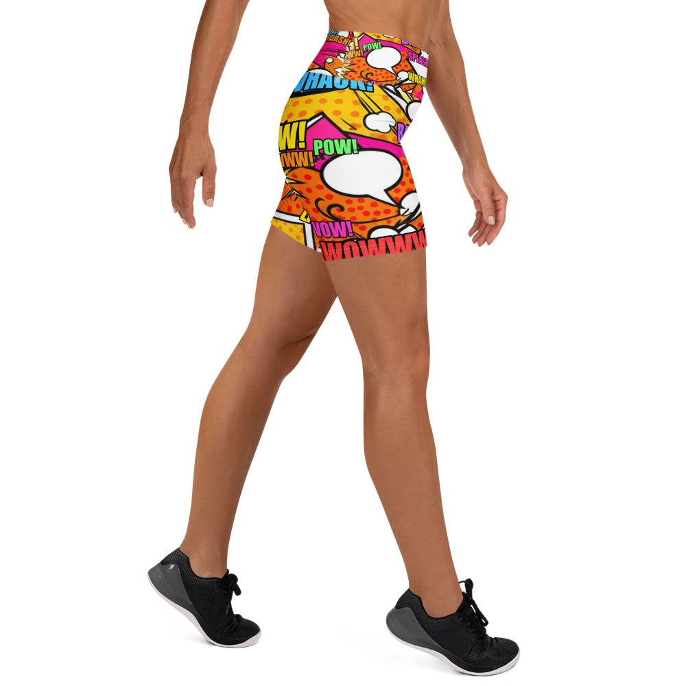 Comic Pop Sunset Orange Yoga Shorts | GearBunch