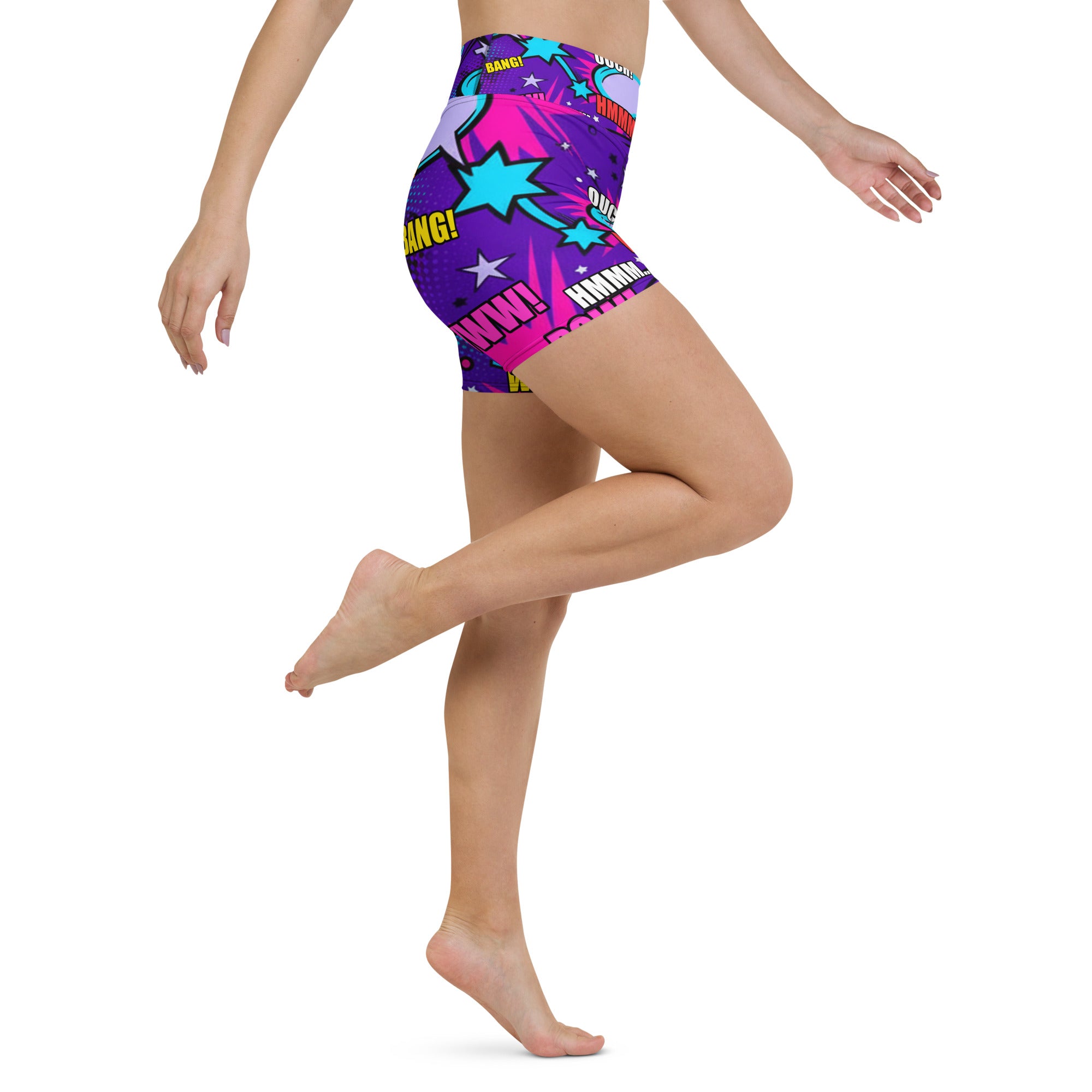 Comic Pop Galaxy Purple Yoga Shorts | GearBunch