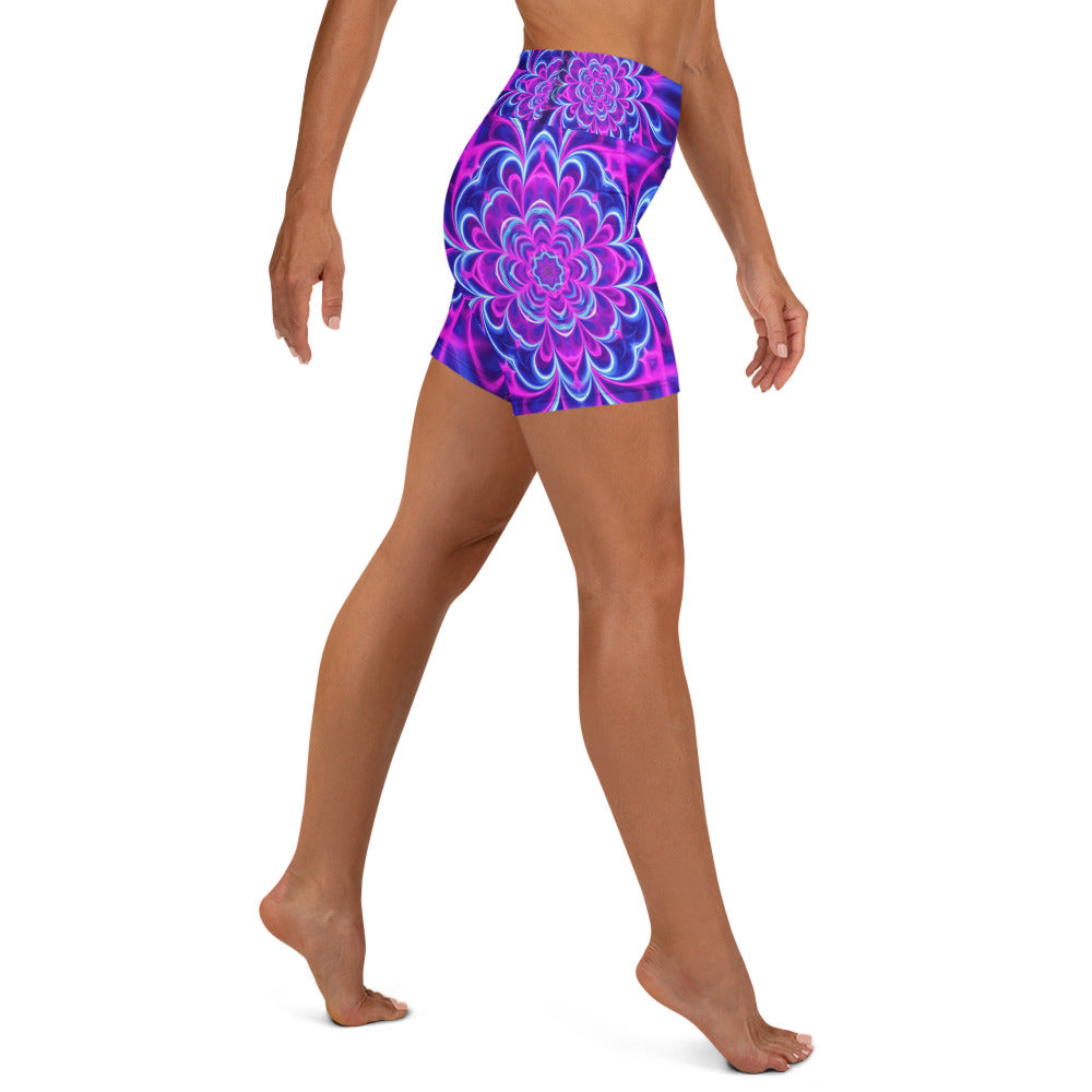 Psychedelic Ultraviolet Bloom Yoga Shorts | GearBunch