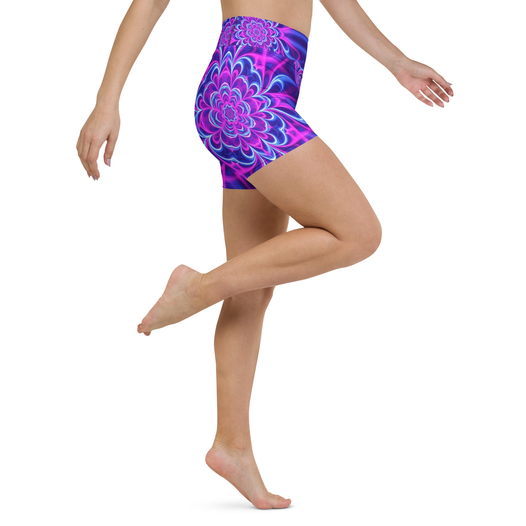 Psychedelic Ultraviolet Bloom Yoga Shorts | GearBunch