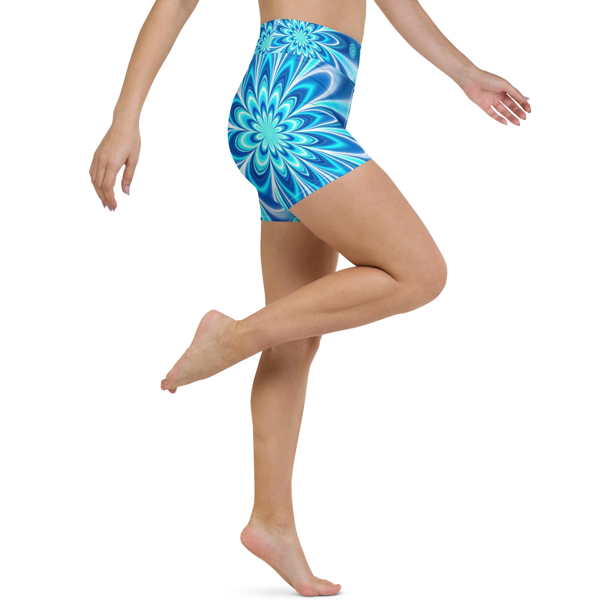 Psychedelic Electric Ocean Yoga Shorts | GearBunch
