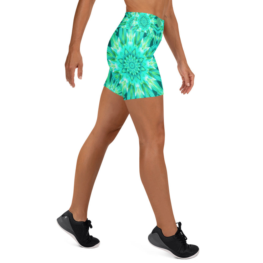 Psychedelic Mint Warp Yoga Shorts | GearBunch