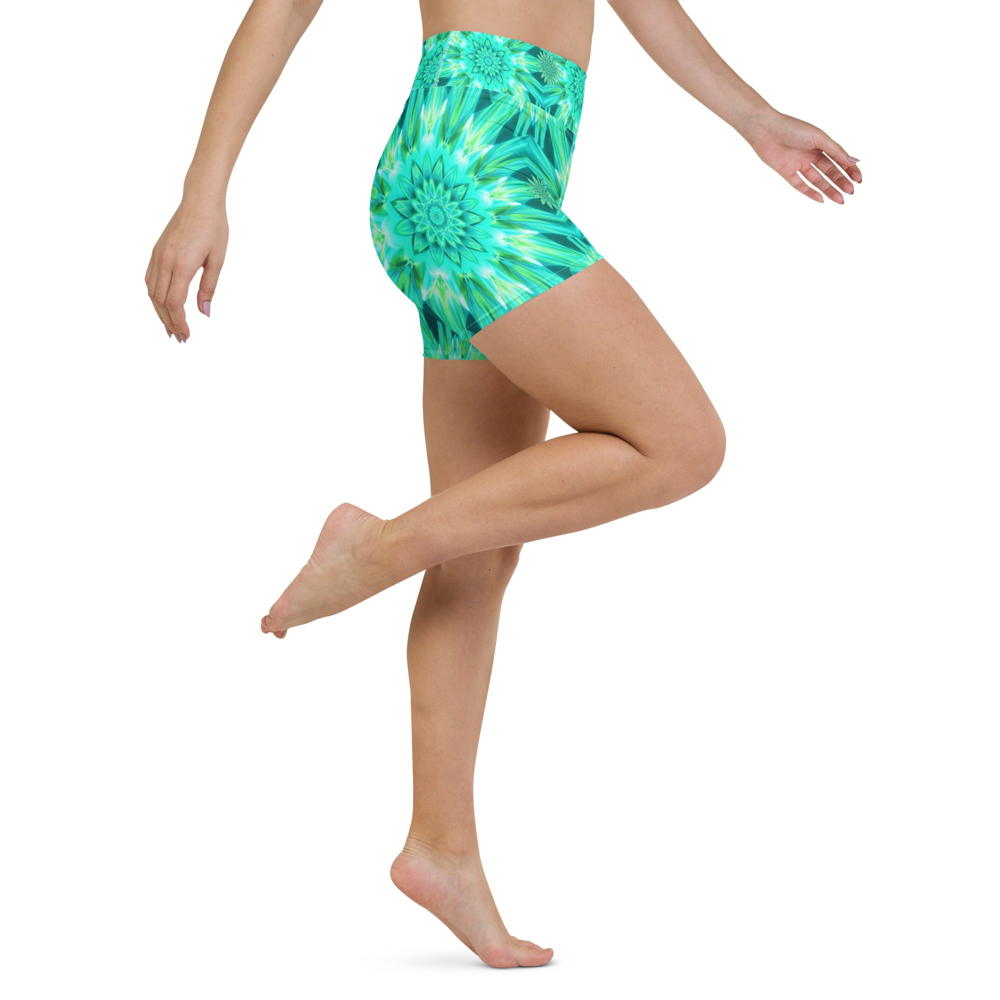 Psychedelic Mint Warp Yoga Shorts | GearBunch