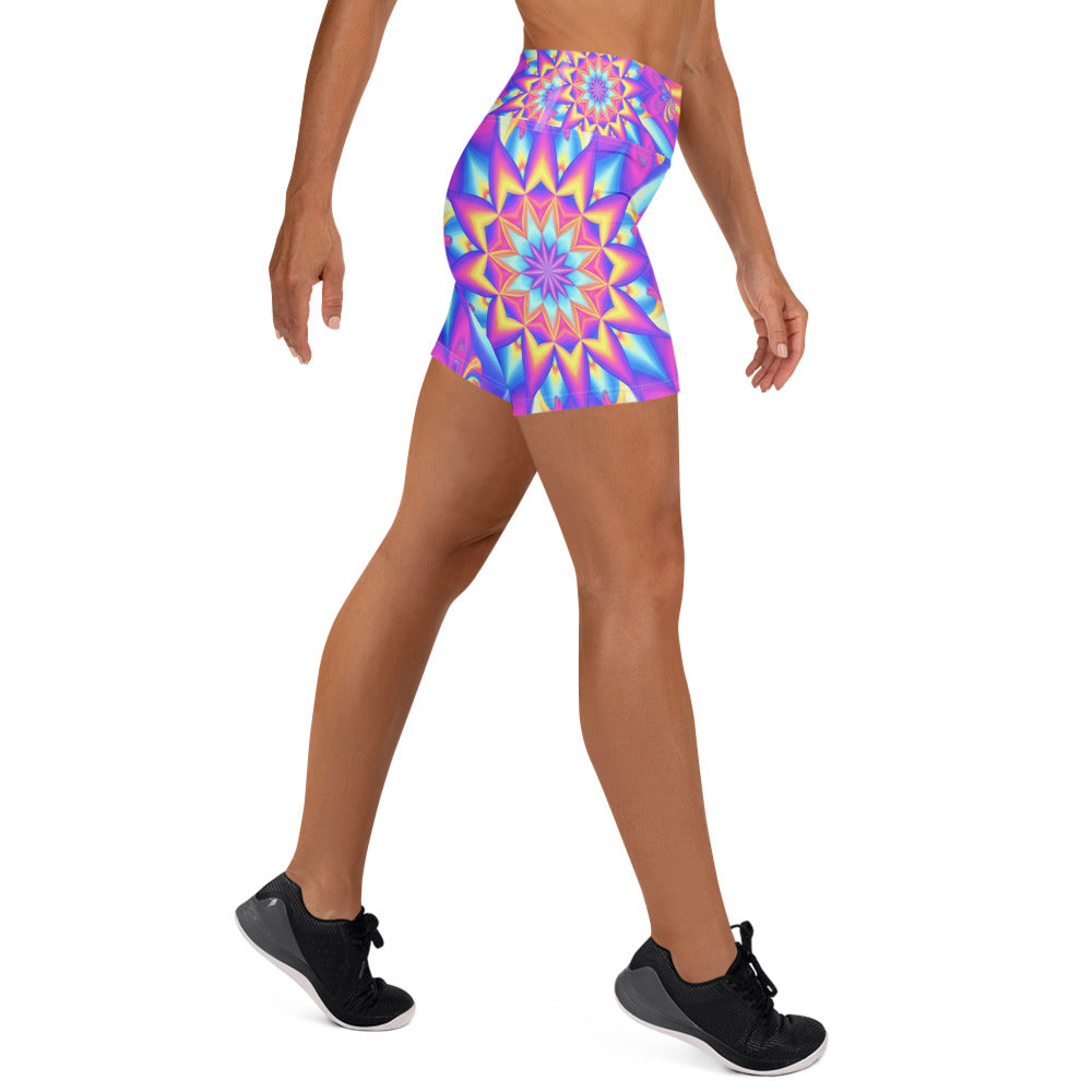 Psychedelic Candy Rave Yoga Shorts | GearBunch