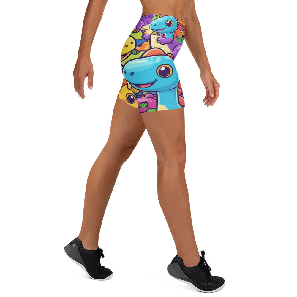 Vibrant Dinosaur Stomp Yoga Shorts | GearBunch