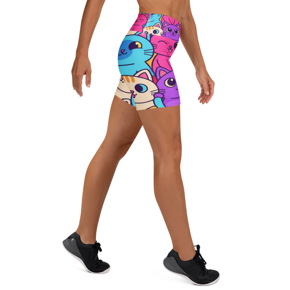 Vibrant Cats Everywhere Yoga Shorts | GearBunch