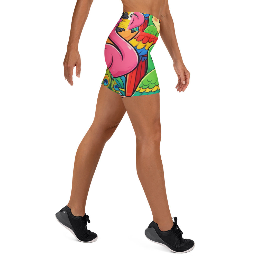 Vibrant Tropical Birds Yoga Shorts | GearBunch