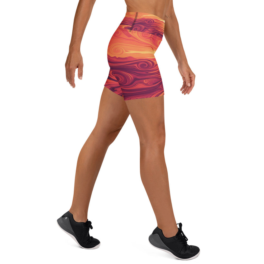 Liquid Marble Sunset Yoga Shorts | GearBunch
