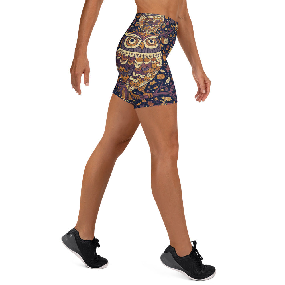 All Hallows Eve Owl Yoga Shorts | GearBunch