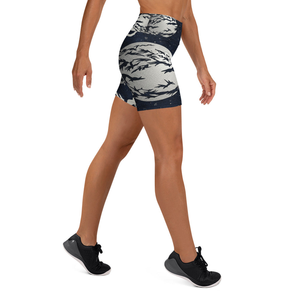 Crow Murmuration Moonlit Yoga Shorts | GearBunch